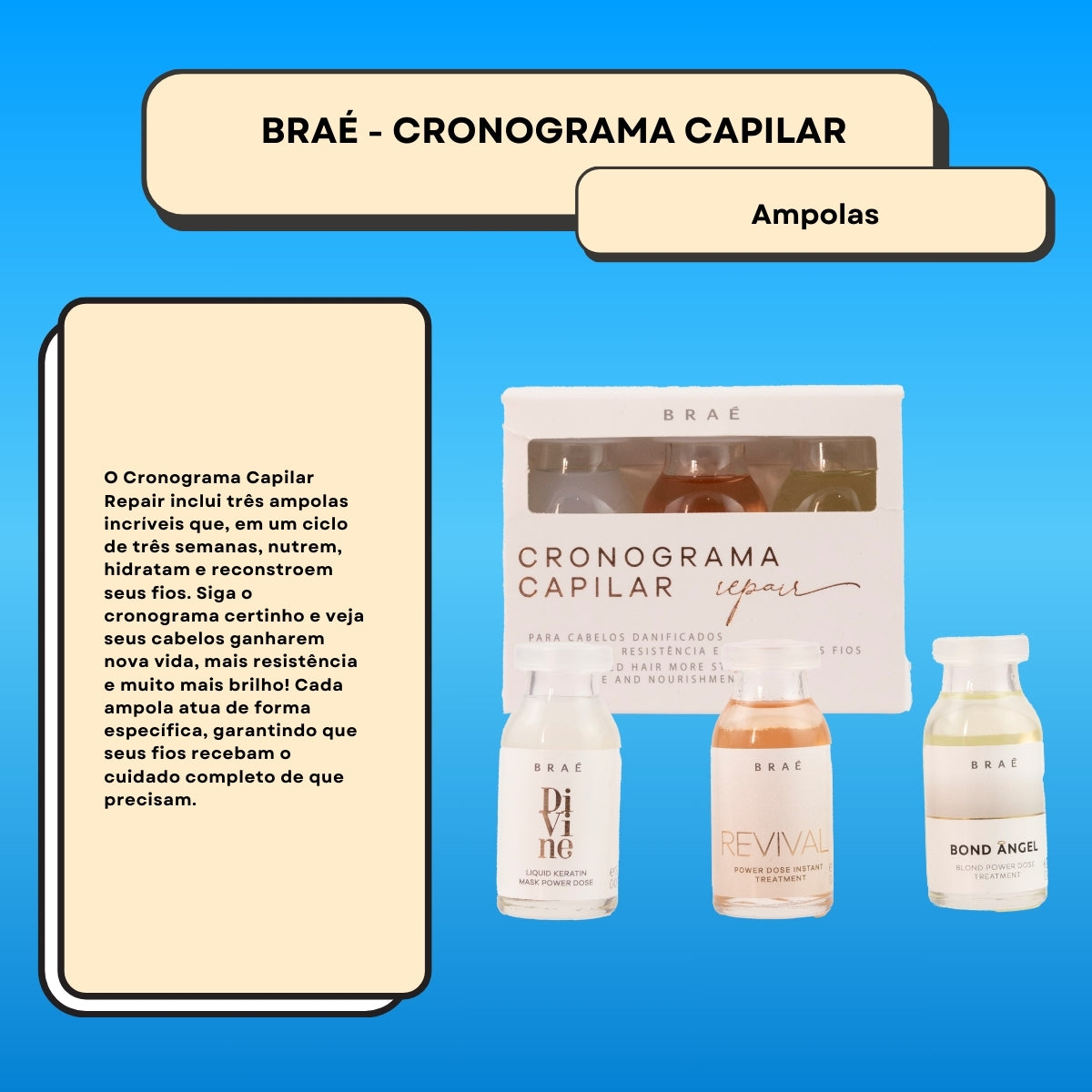 Kit Braé Cronograma Capilar Repair Ampola 3 x 13 ml