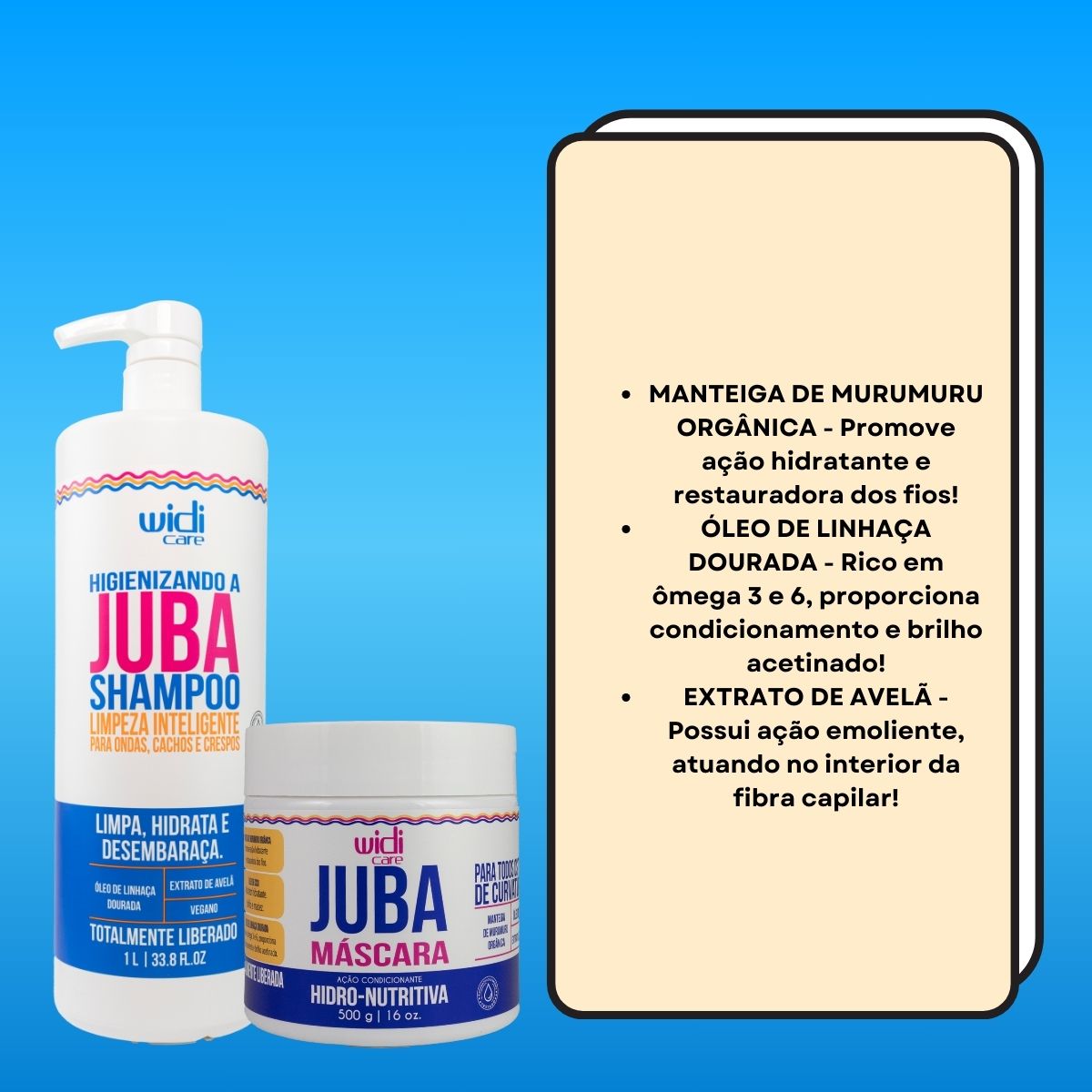 Kit Widi Care Juba Shampoo 1 Litro e Máscara Hidro Nutritiva 500 g