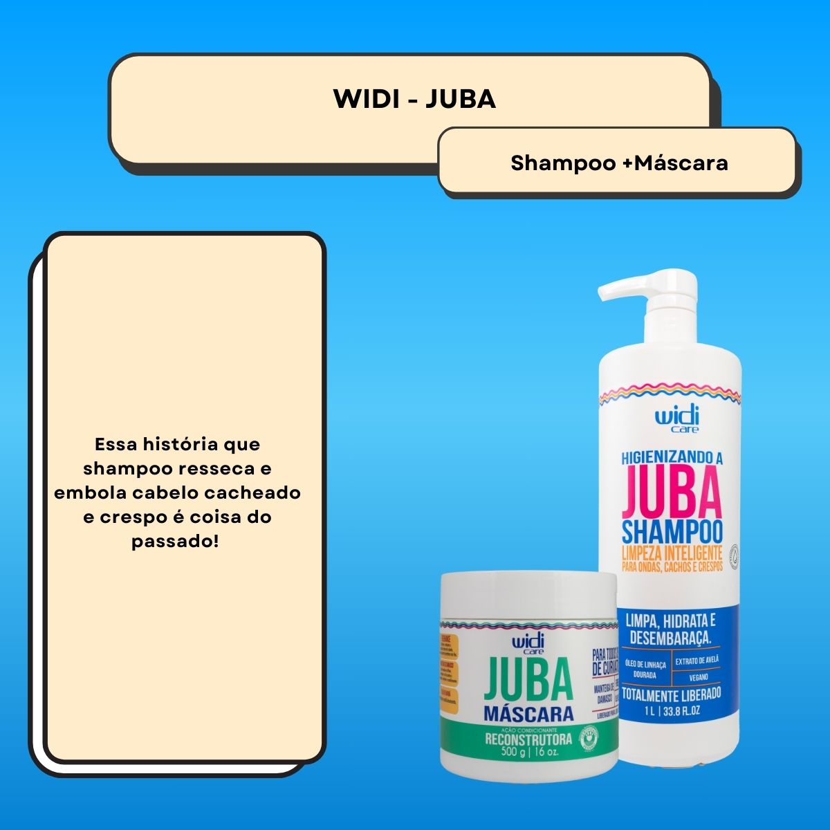 Kit Widi Care Juba Shampoo 1 Litro e Máscara Reconstrutura 500 g
