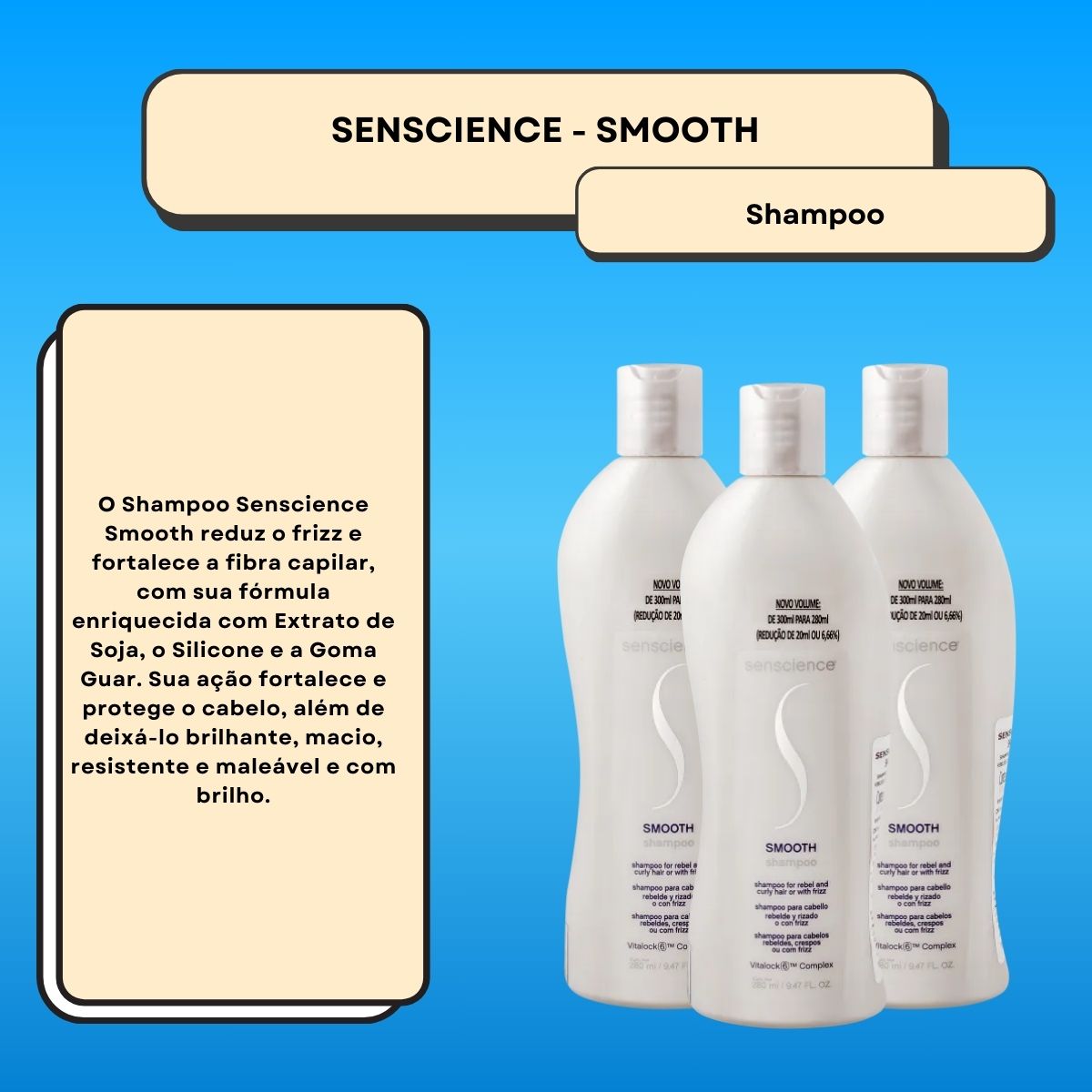 Kit Senscience Smooth Redução do Frizz 3 Shampoo 280 ml