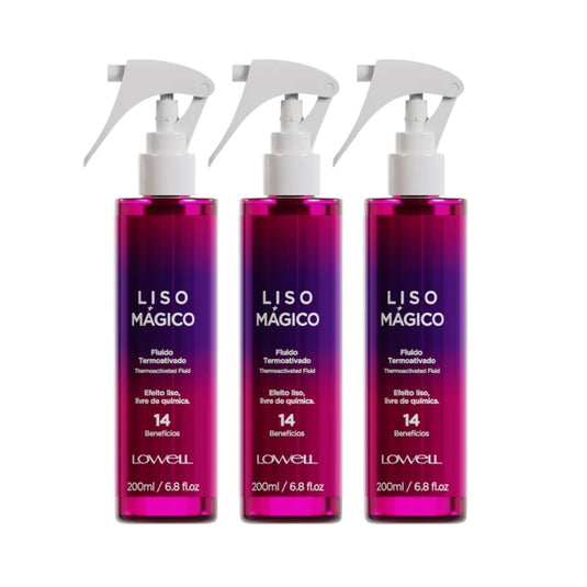 Kit Lowell Keeping Liss Liso Mágico 3 Spray Termoativo 200 ml