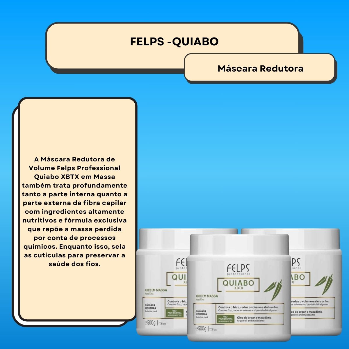 Kit Felps Quiabo XBTX 3 Redutor de Volume em Massa 500 g