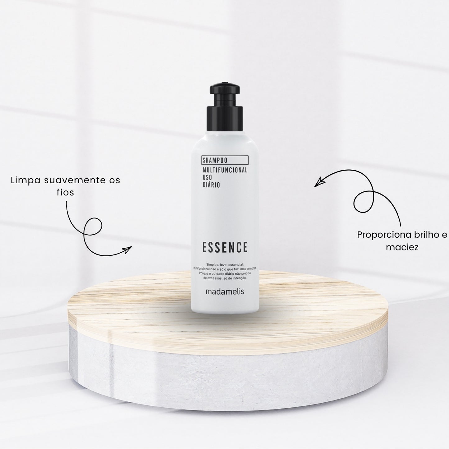 Shampoo Madamelis Kit e Creme Essence Uso Diário Brilho e Maciez 250 ml