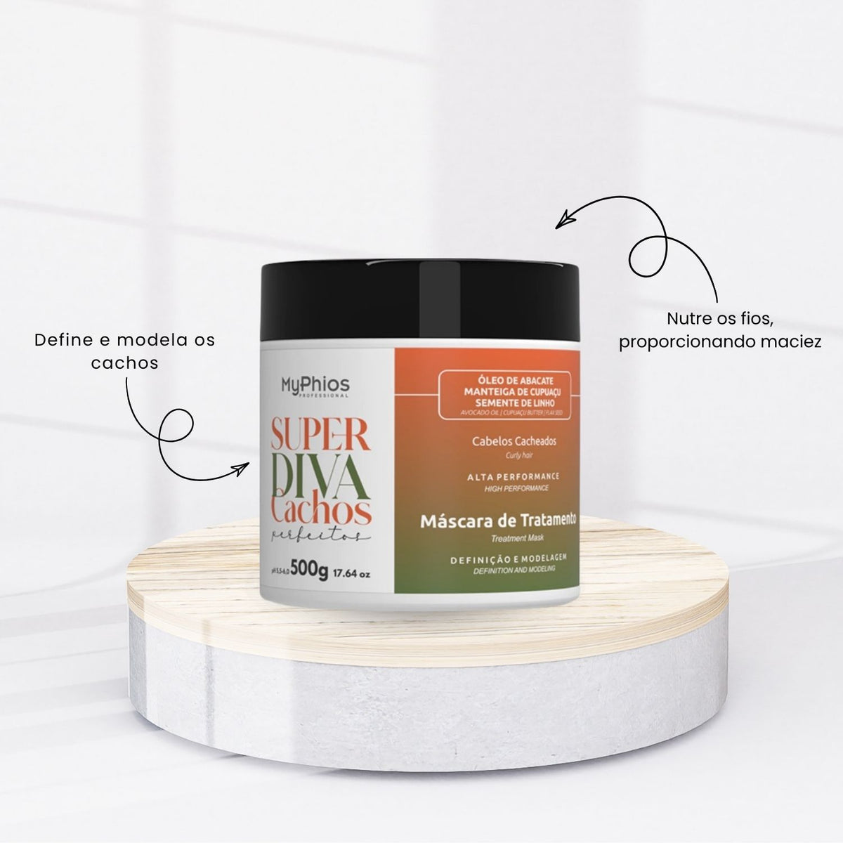 Máscara MyPhios Super Diva Cachos Perfeitos Para Tratamento para Cabelo Cacheado 500 g
