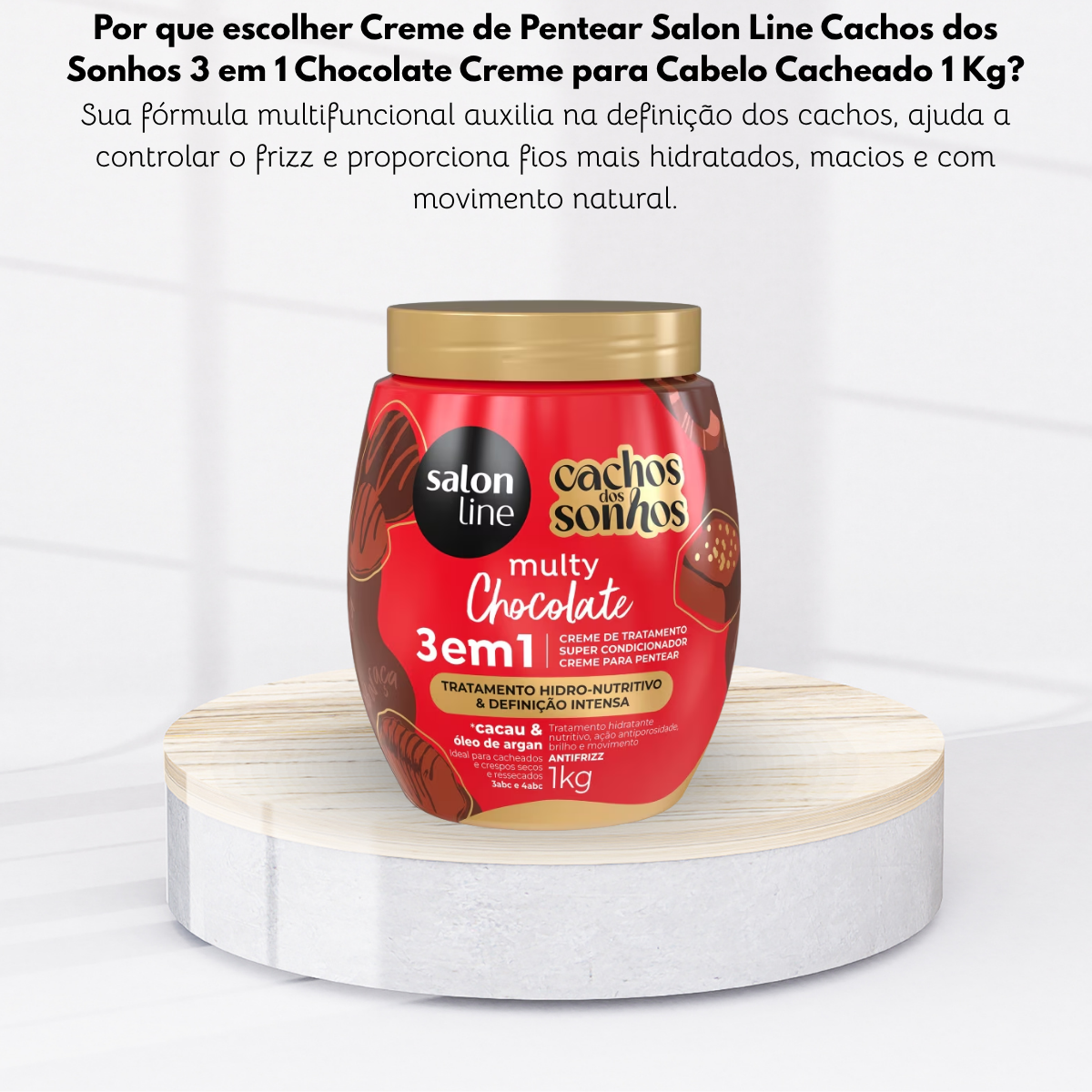 Creme de Pentear Salon Line Cachos dos Sonhos 3 em 1 Chocolate Creme para Cabelo Cacheado 1 Kg