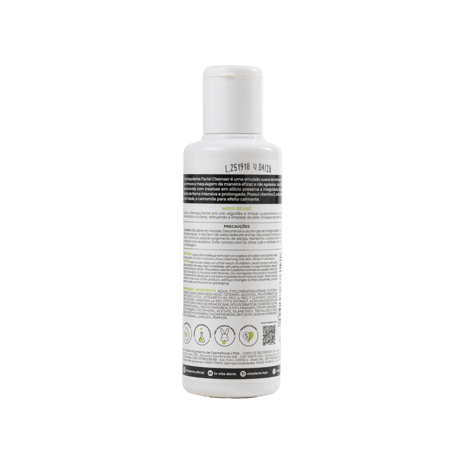 Vita Derm Hipoalergênica Cleanser Demaquilante Facial 140 ml