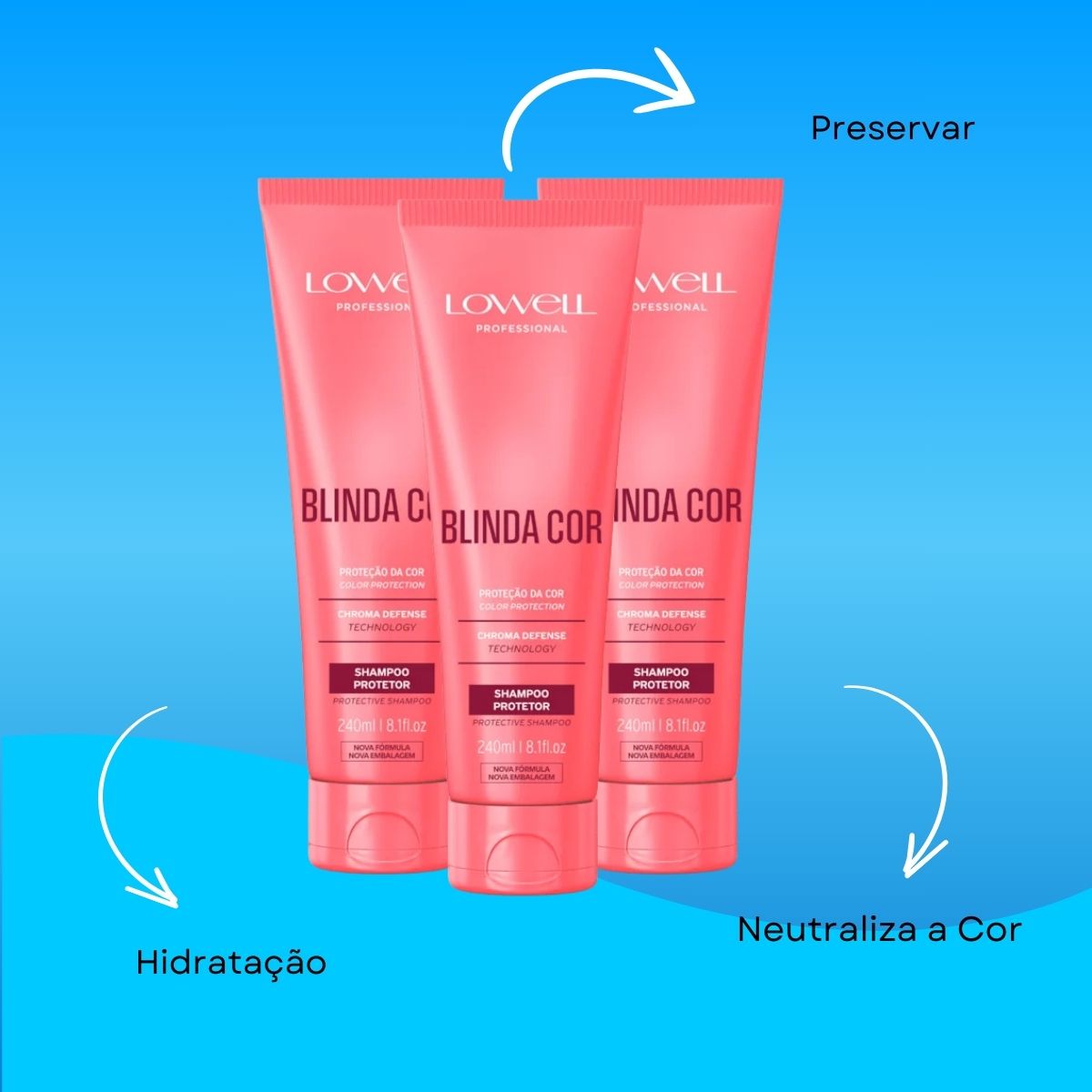 Kit Lowell Blinda Cor 3 Shampoo Protetor 240 ml