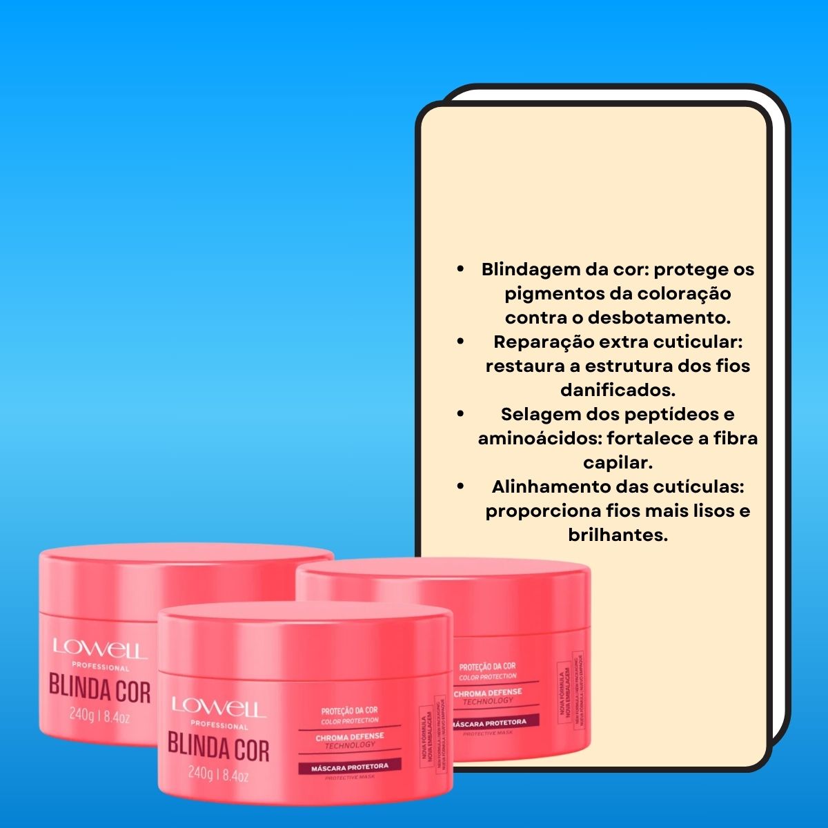 Kit Lowell Blinda Cor 3 Máscara Protetora 240 g