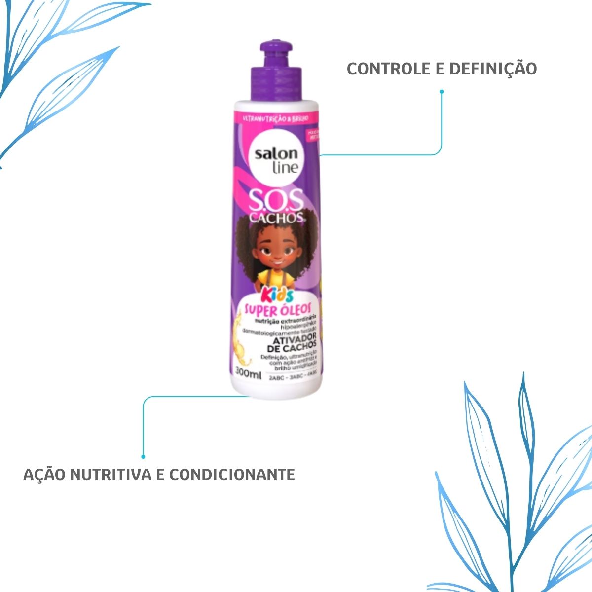 Kit Salon Line S.O.S Cachos Kids Super Oleos 2 Ativador para Cabelo Cacheado 300 ml