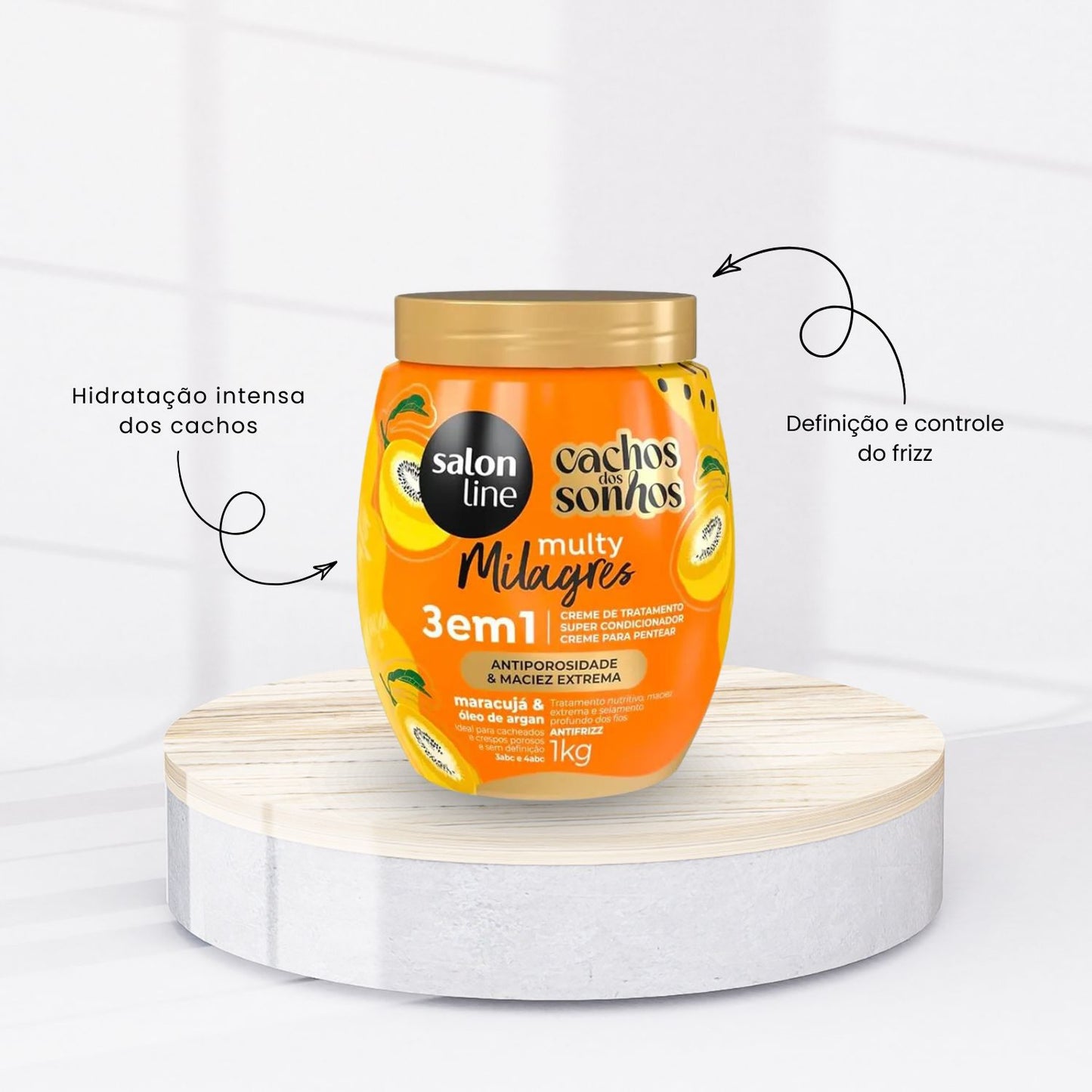 Creme de Pentear Salon Line Cachos dos Sonhos Maracujá Multy 3 em 1 Creme para Cabelo Cacheado 1 Kg