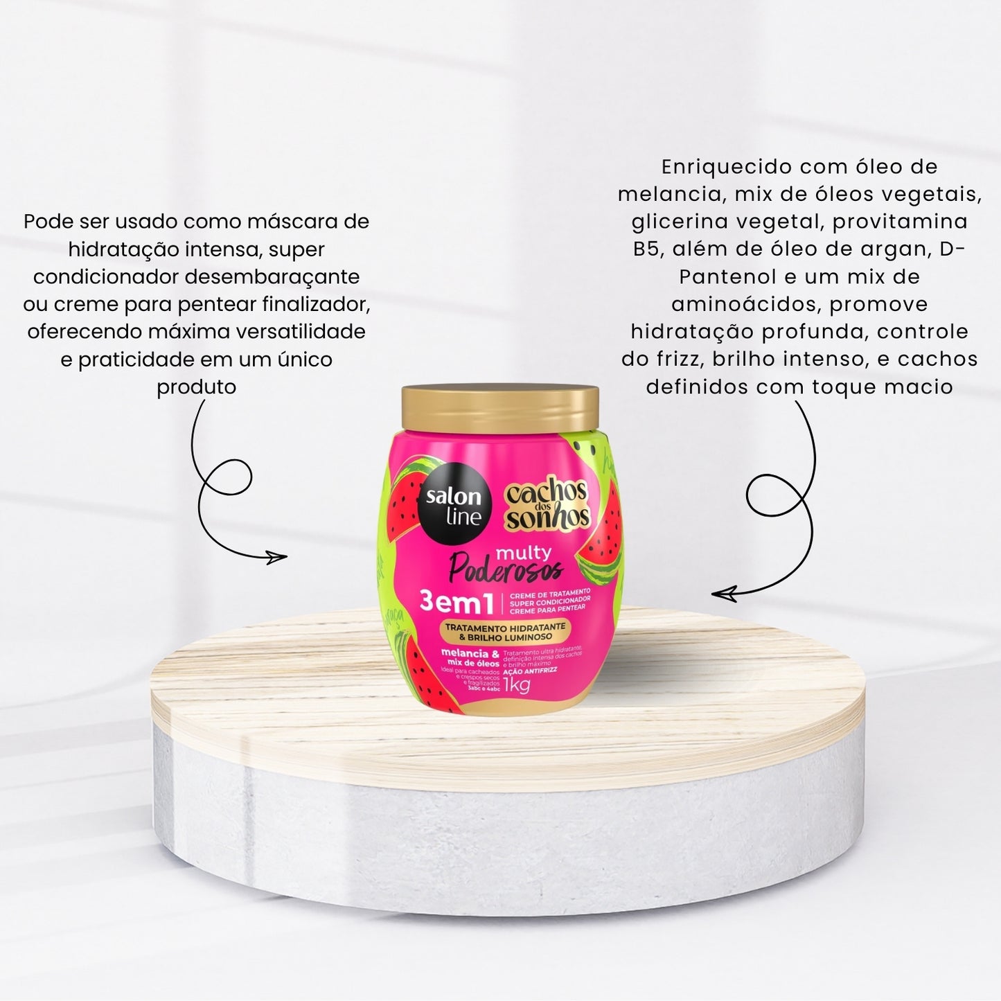 Creme de Pentear Salon Line Cachos dos Sonhos Melancia Multy 3 em 1 Creme para Cabelo Cacheado 1 Kg