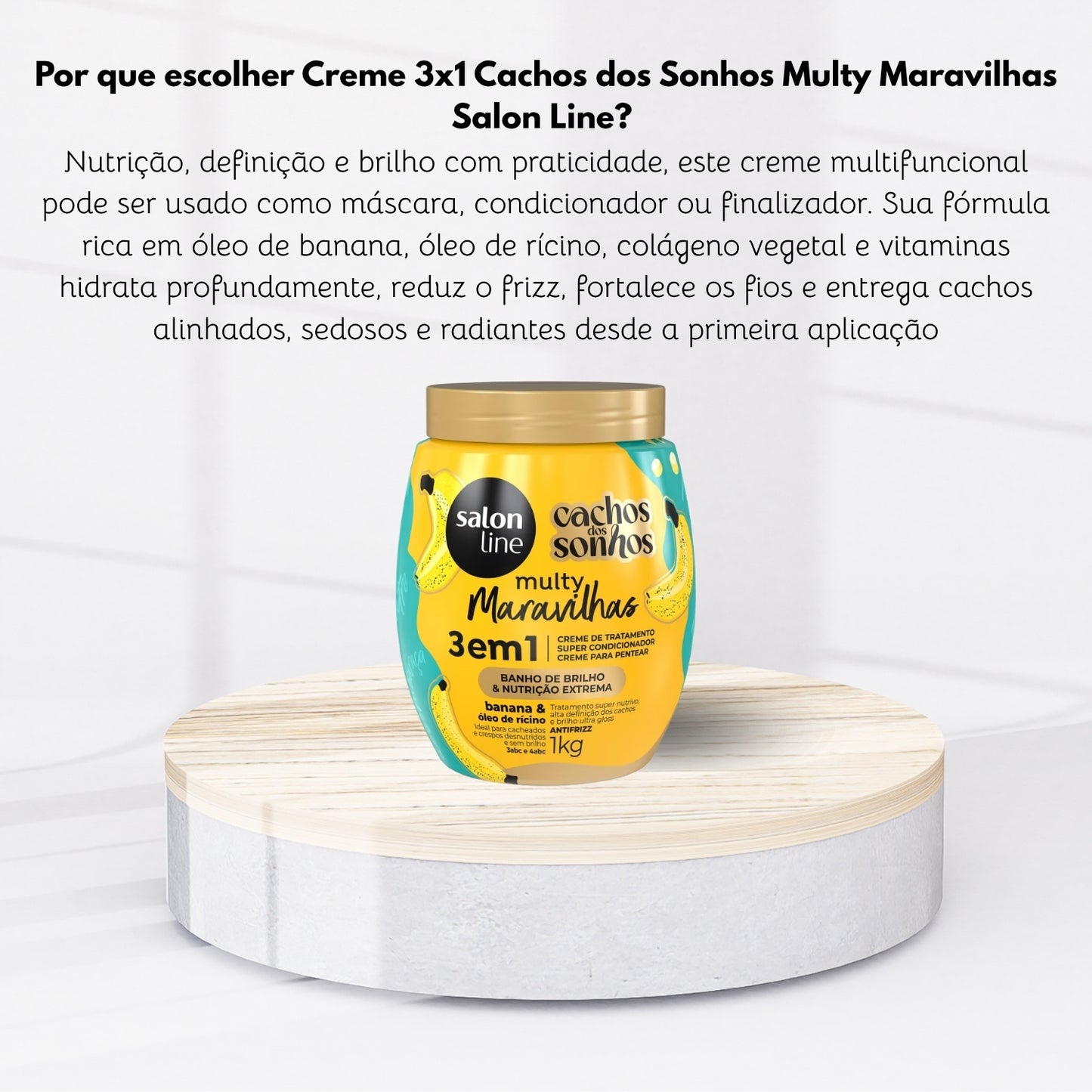 Creme de Pentear Salon Line Cachos dos Sonhos Banana Multy 3 em 1 Creme para Cabelo Cacheado 1 Kg