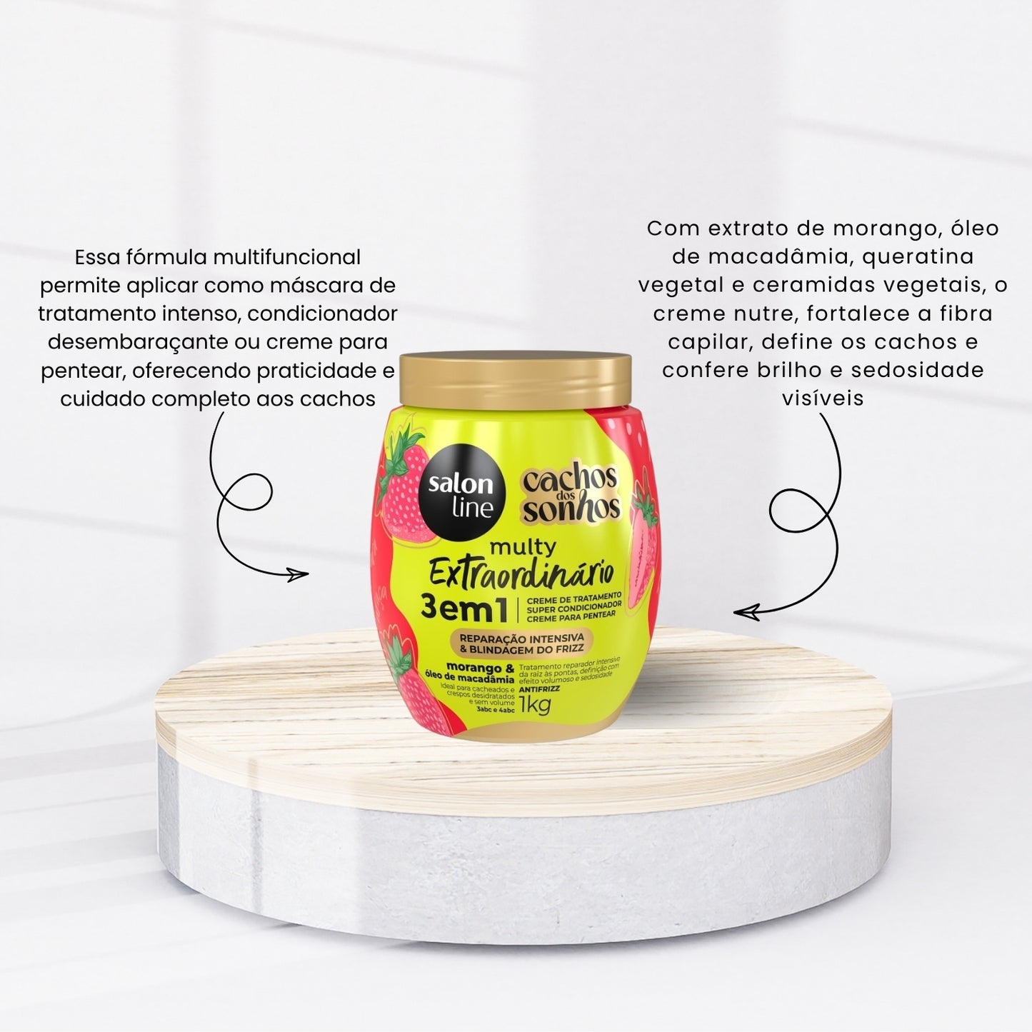 Creme de Pentear Salon Line Cachos dos Sonhos Morango Multy 3 em 1 Creme para Cabelo Cacheado 1 Kg