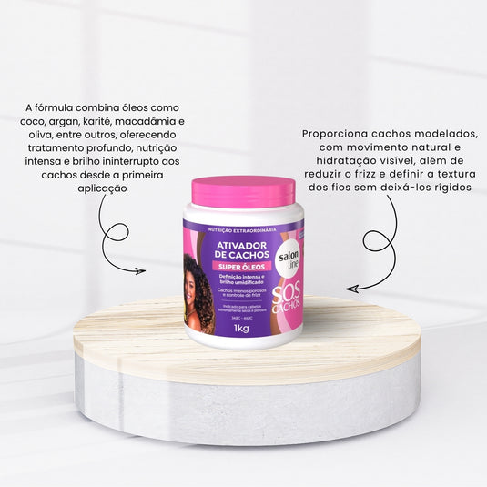 Kit Salon Line S.O.S Cachos Super Oleos 3 Ativador para Cabelo Cacheado 1 Litro