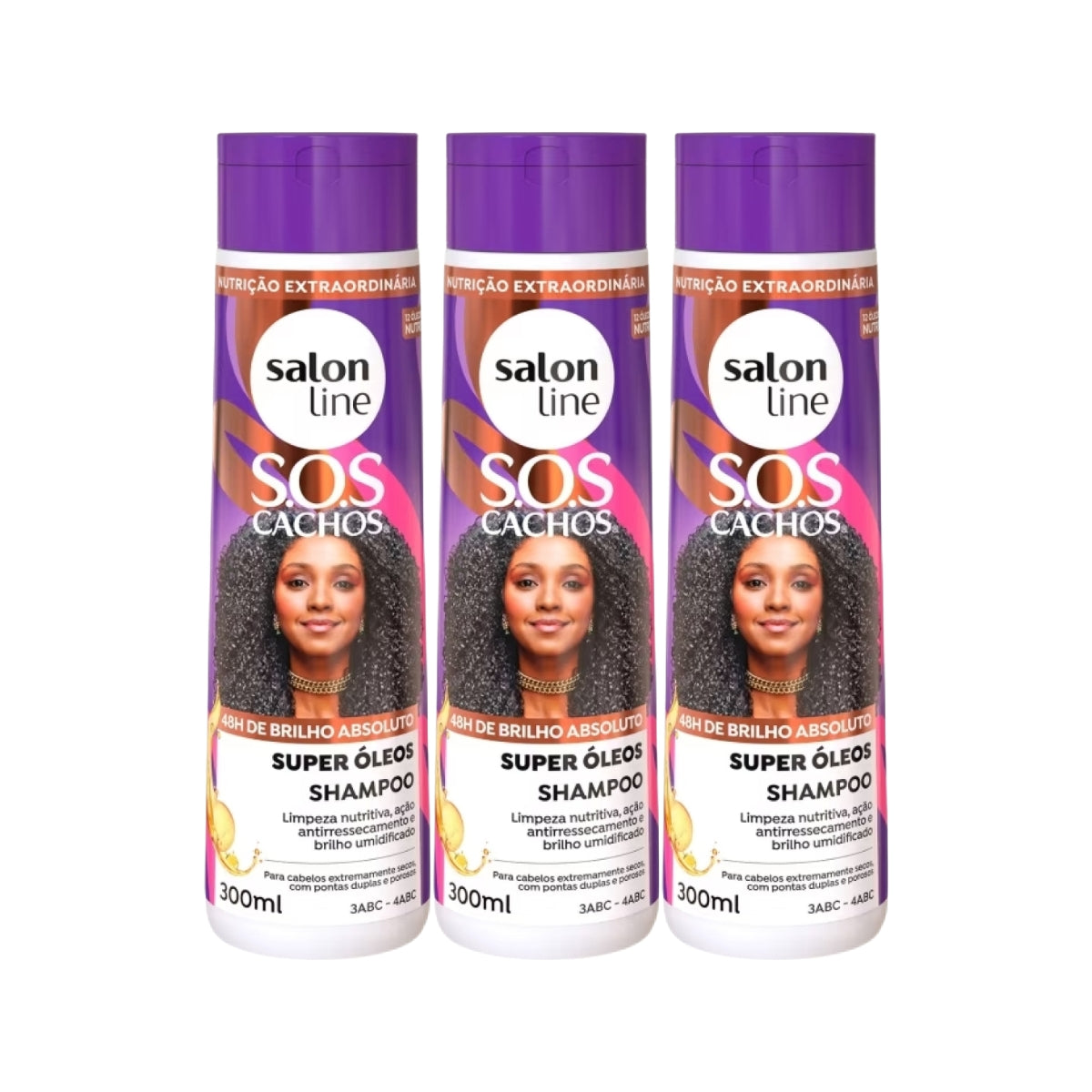 Kit Salon Line S.O.S Cachos Super Oleos 3 Shampoo para Cabelo Cacheado 300 ml