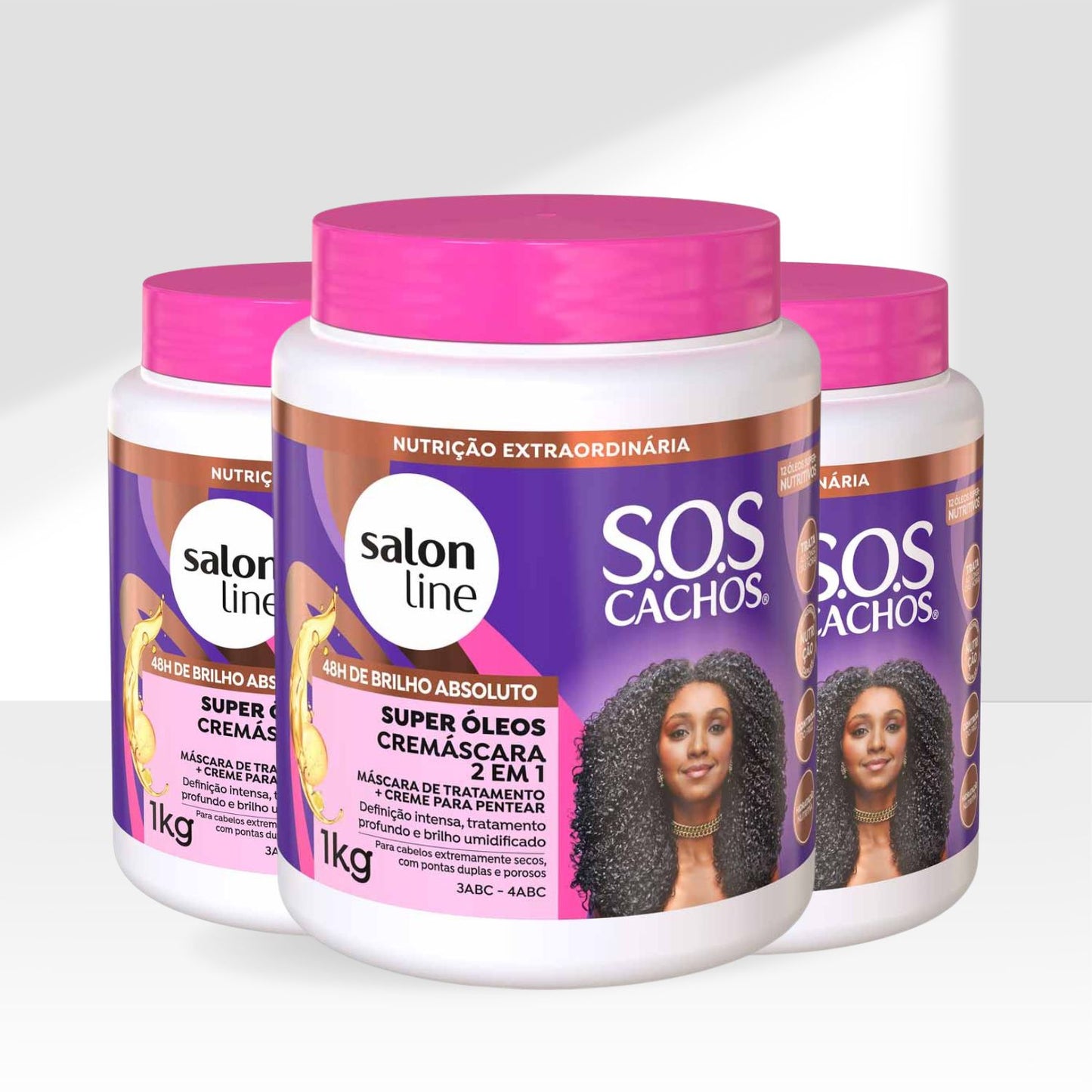 Kit Salon Line S.O.S Cachos Super Oleos 3 Cremáscara para Cabelo Cacheado 1 Kg
