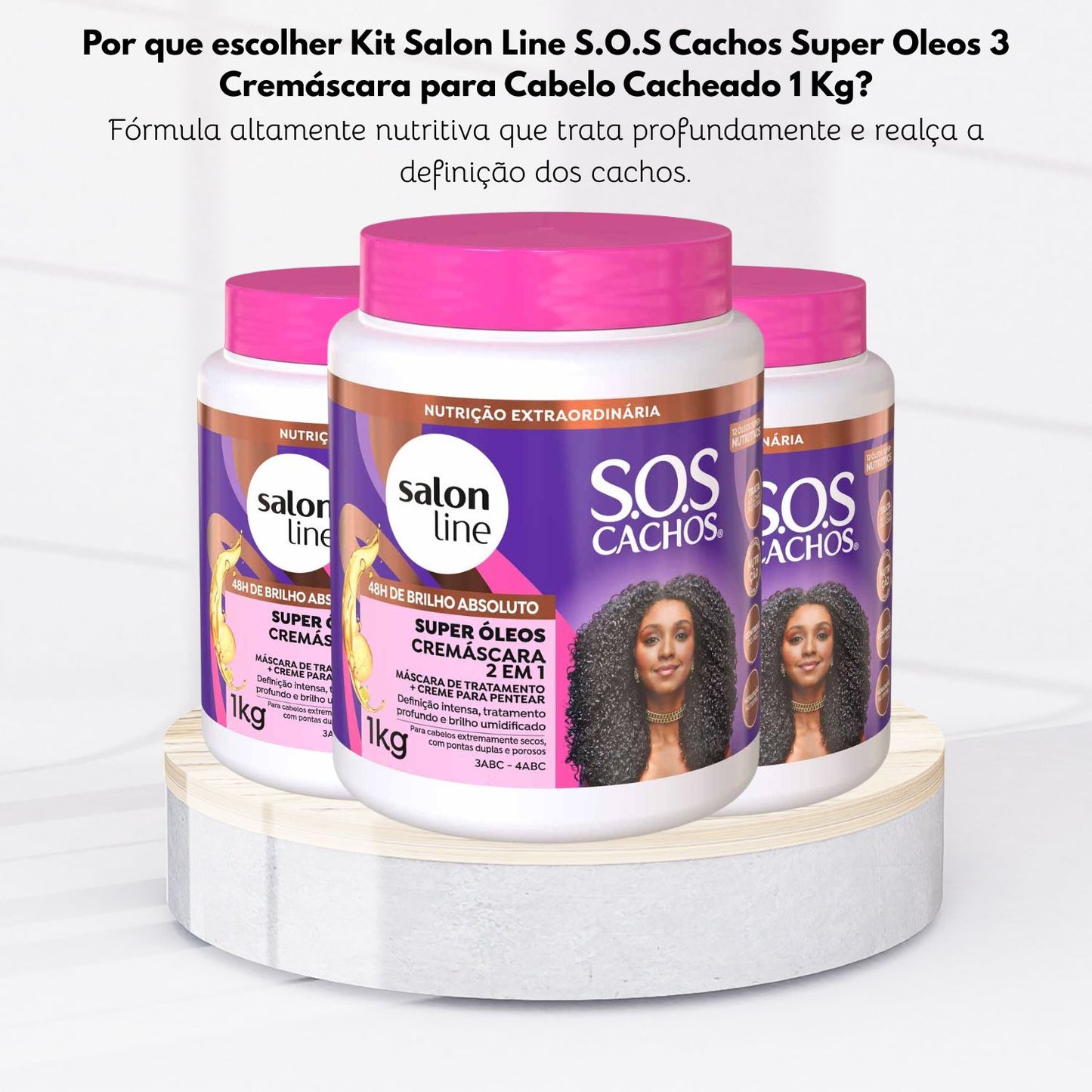 Kit Salon Line S.O.S Cachos Super Oleos 3 Cremáscara para Cabelo Cacheado 1 Kg