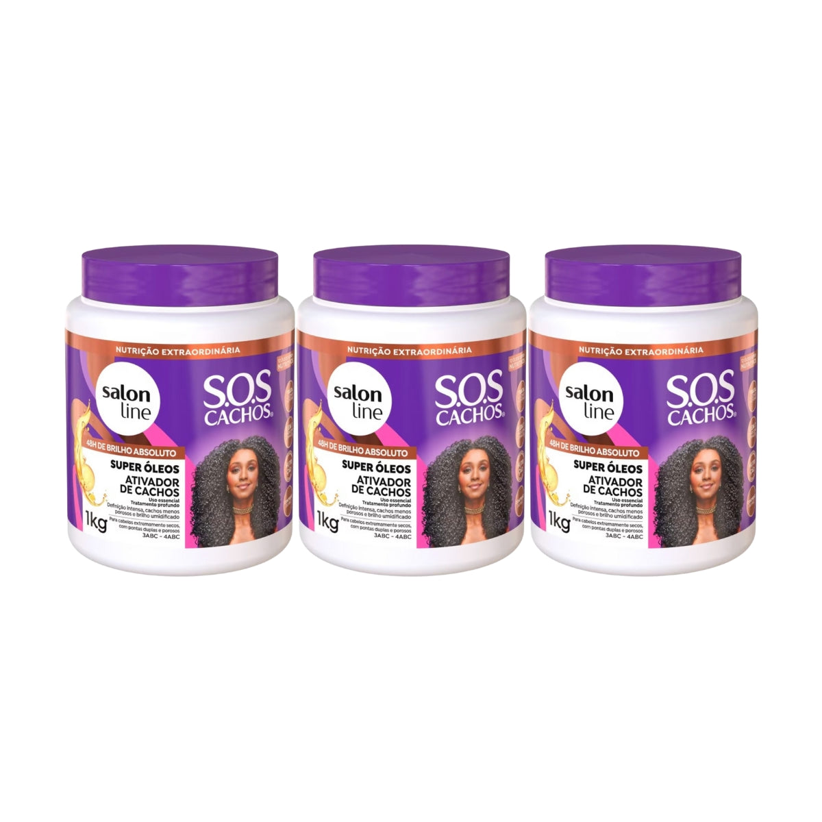 Kit Salon Line S.O.S Cachos Super Oleos 3 Ativador para Cabelo Cacheado 1 Litro
