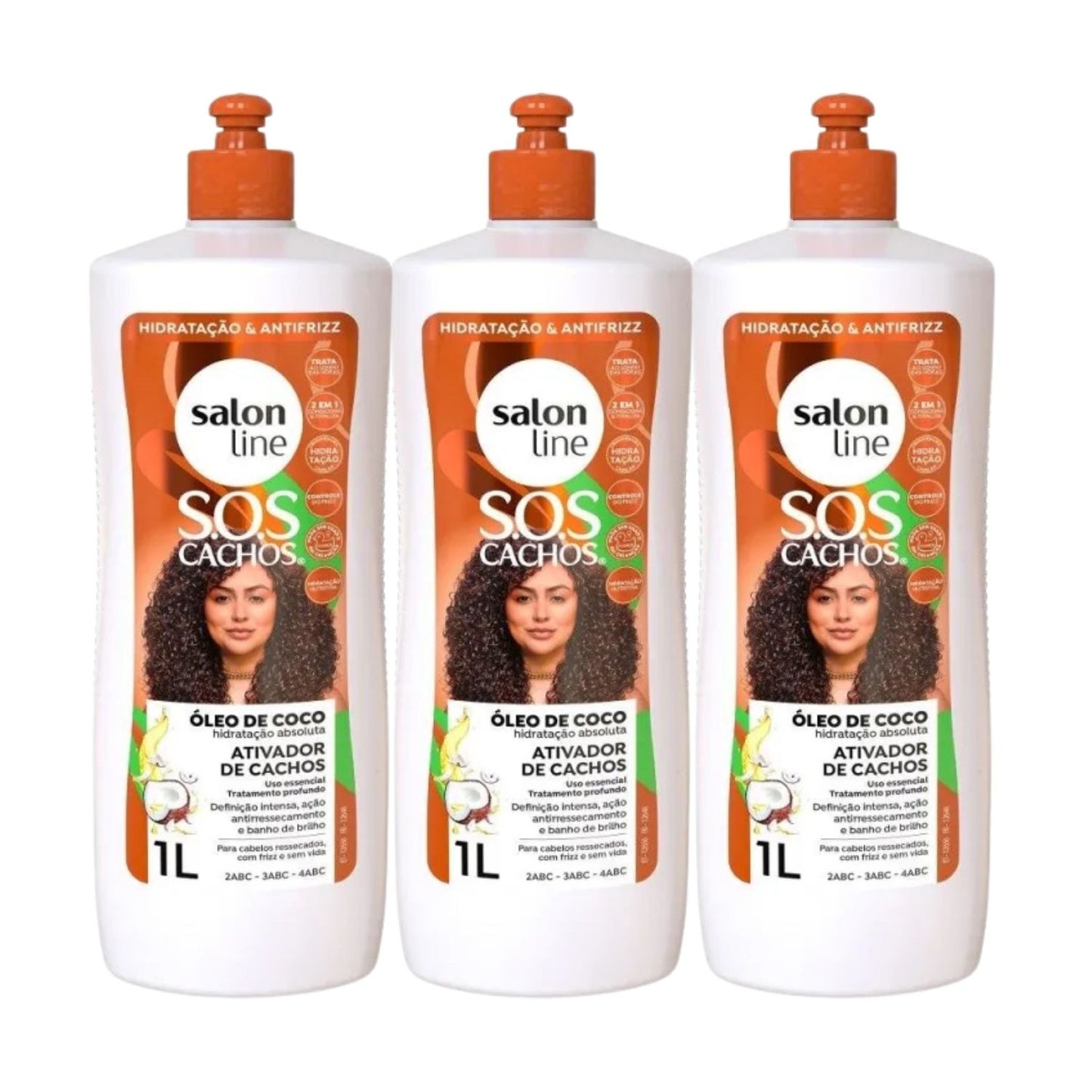 Kit Salon Line S.O.S Cachos Oleo de Coco 3 Ativador para Cabelo Cacheado 1 Litro