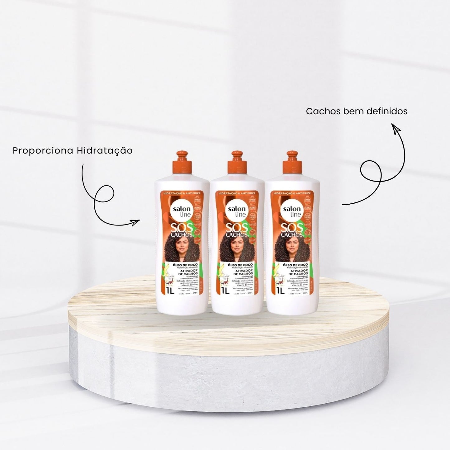 Kit Salon Line S.O.S Cachos Oleo de Coco 3 Ativador para Cabelo Cacheado 1 Litro