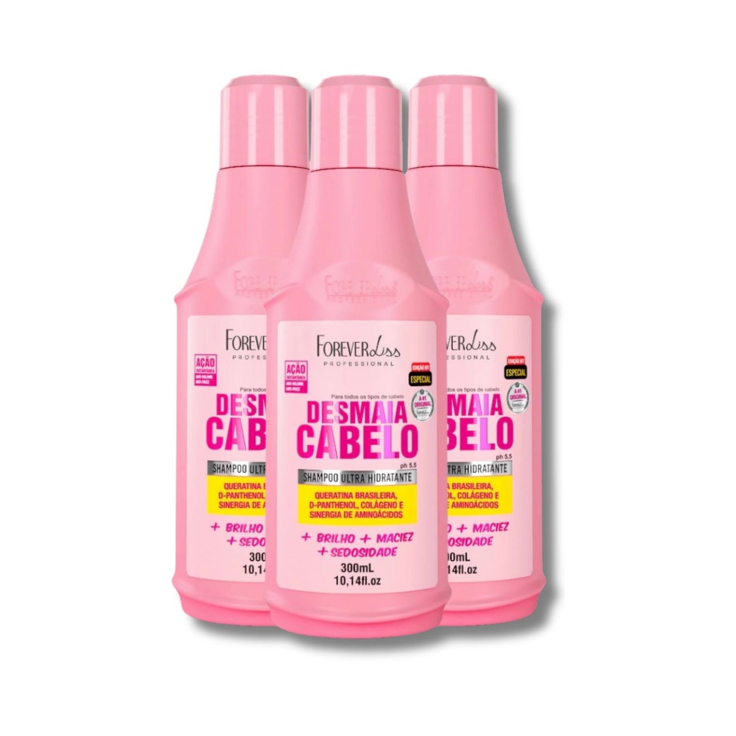 Kit Forever Liss Desmaia Cabelo 3 Shampoo 300 ml