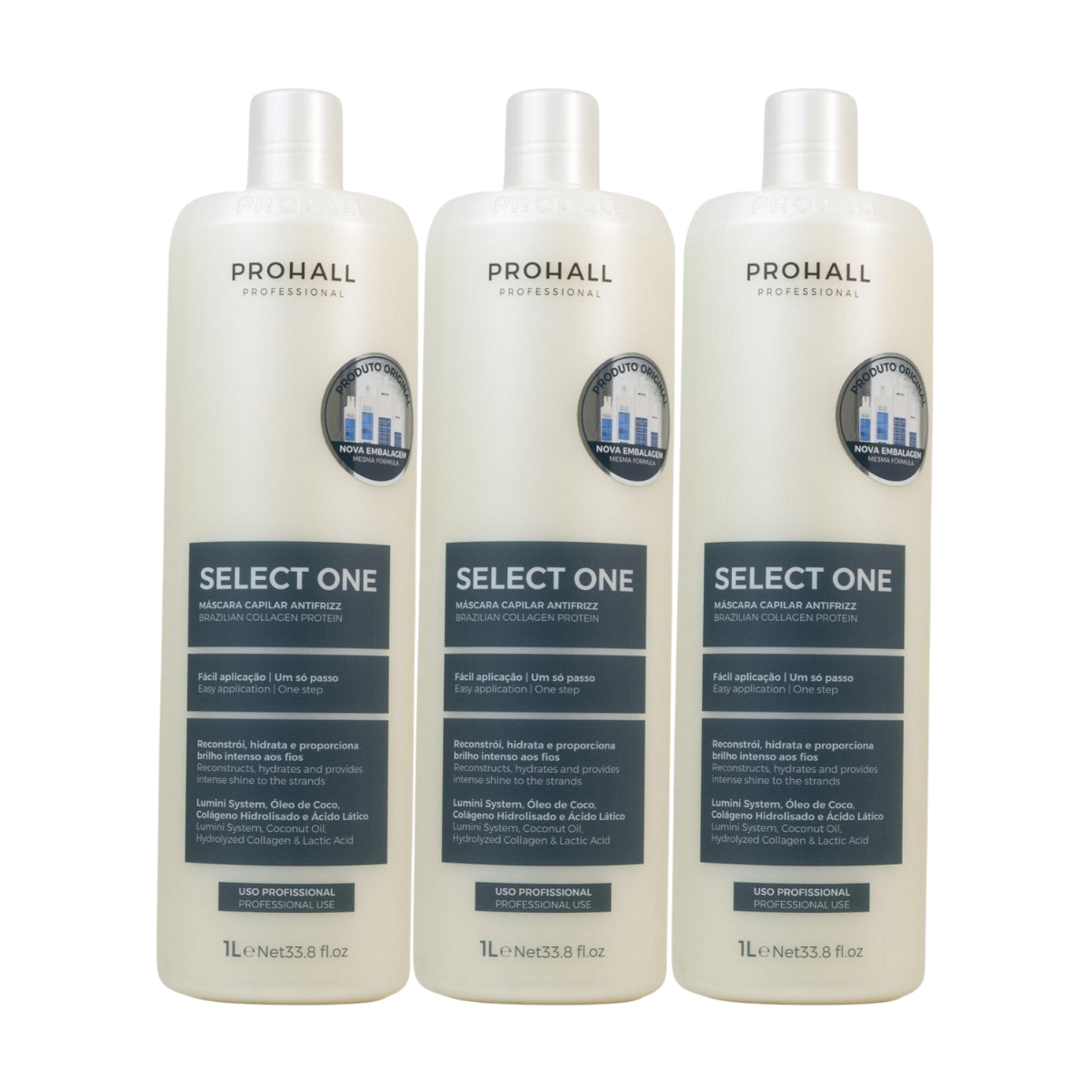 Kit Prohall Select One Antifrizz 3 Máscara Capilar 1 Litro