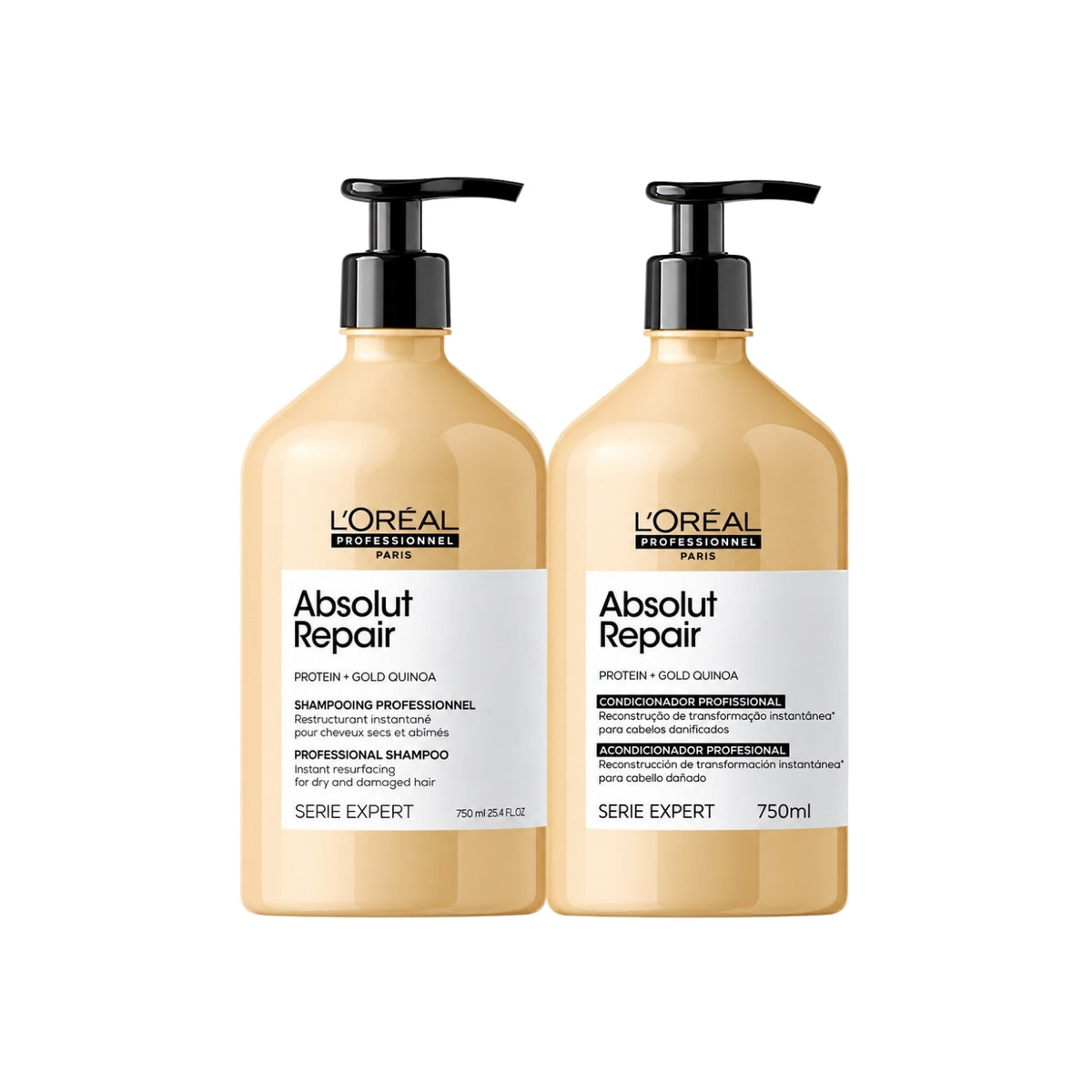 Kit Loreal Absolut Repair Gold Quinoa Shampoo 750 ml + Condicionador 750 ml
