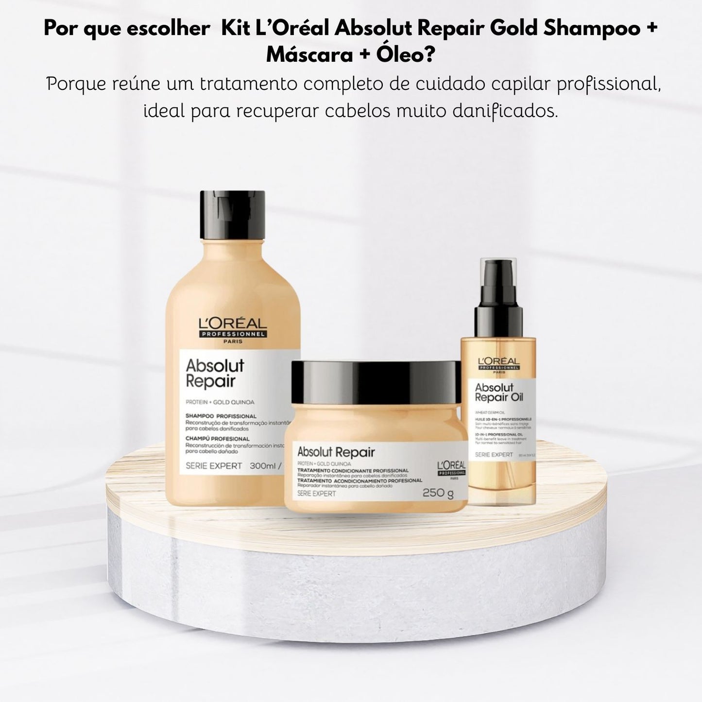 kit Loreal Absolut Repair Gold Shampoo + Máscara + Oleo