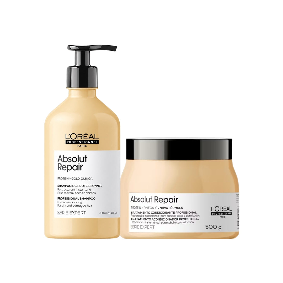 Kit Loreal Absolut Repair Gold Quinoa Shampoo 750 ml + Máscara 500 g