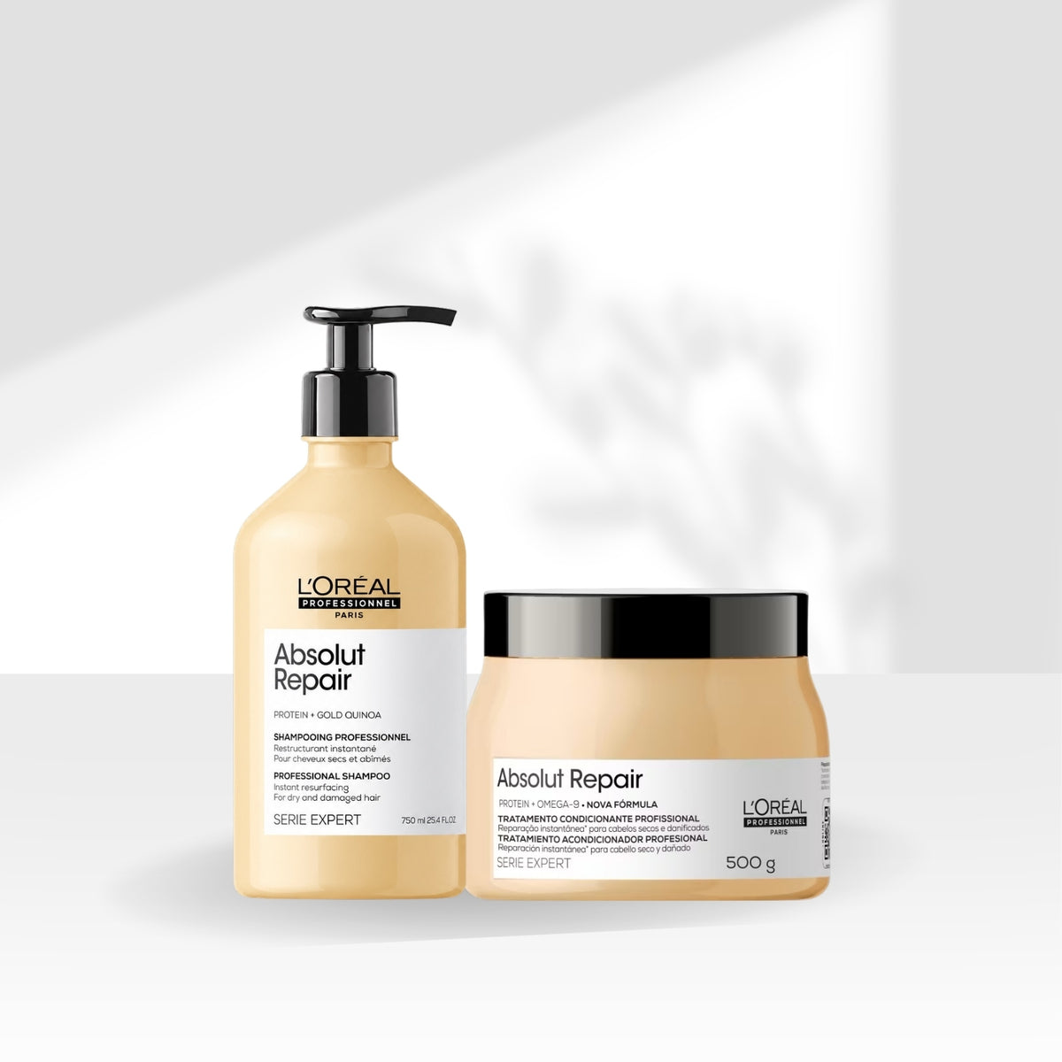 Kit Loreal Absolut Repair Gold Quinoa Shampoo 750 ml + Máscara 500 g