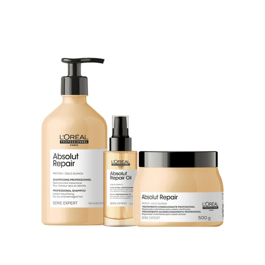 Kit Loreal Absolut Repair Gold Quinoa Shampoo Máscara Oil