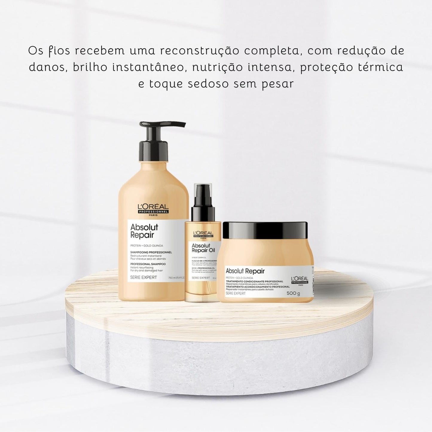 Kit Loreal Absolut Repair Gold Quinoa Shampoo Máscara Oil