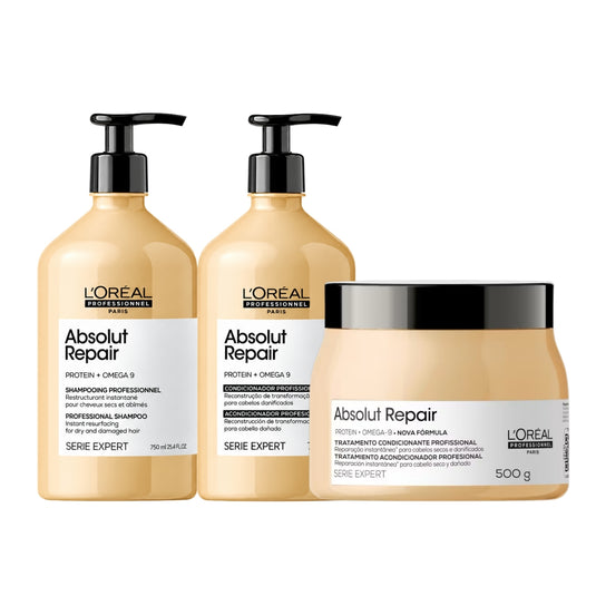 Kit Loreal Absolut Repair Gold Quinoa Shampoo 750 ml + Condicionador 750 ml + Máscara 500 g