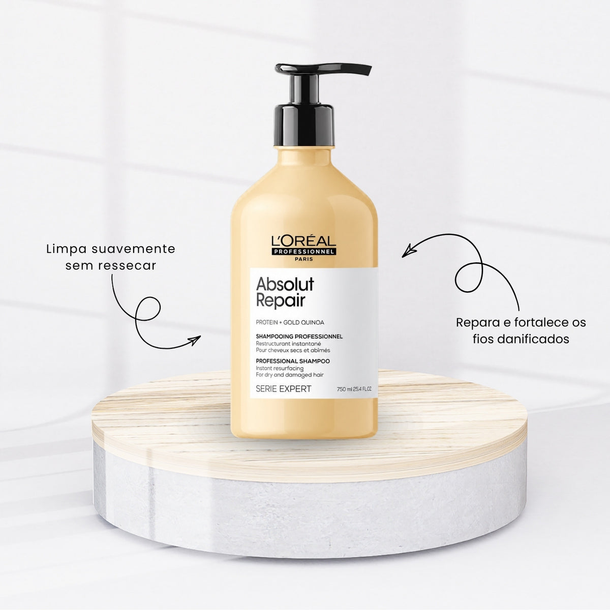 Kit Loreal Absolut Repair Gold Quinoa Shampoo 750 ml + Condicionador 750 ml + Máscara 500 g