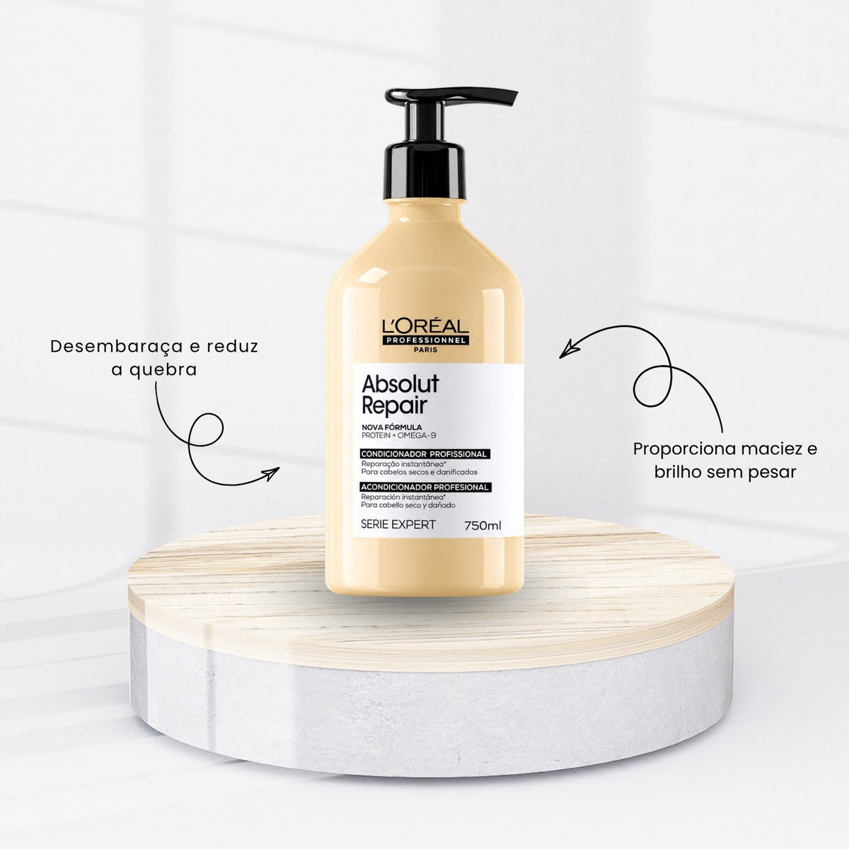 Kit Loreal Absolut Repair Gold Quinoa Shampoo 750 ml + Condicionador 750 ml + Máscara 500 g