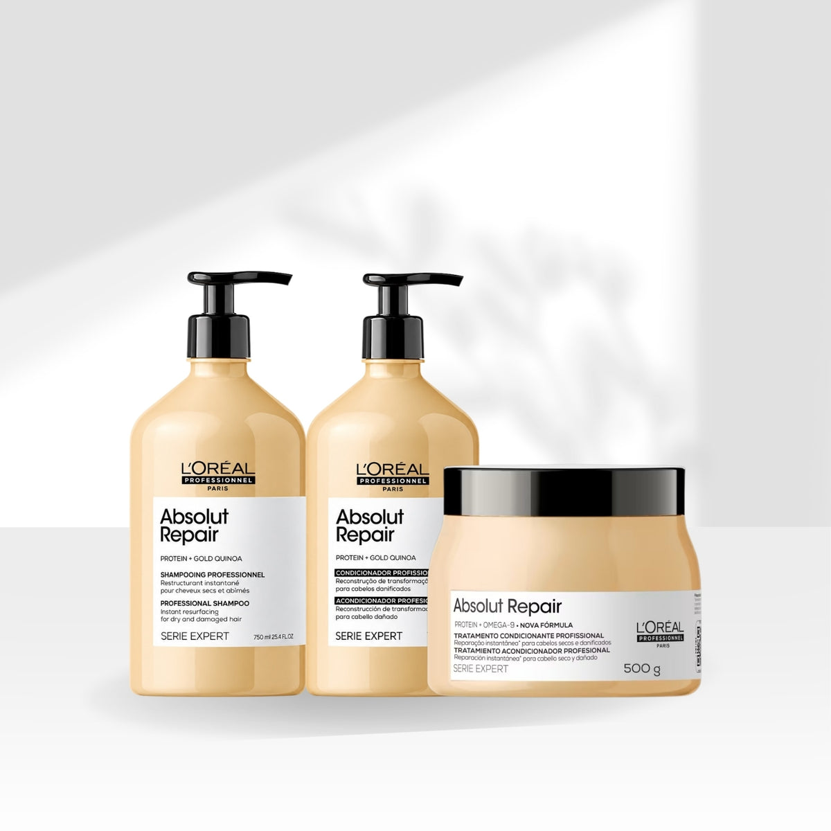 Kit Loreal Absolut Repair Gold Quinoa Shampoo 750 ml + Condicionador 750 ml + Máscara 500 g