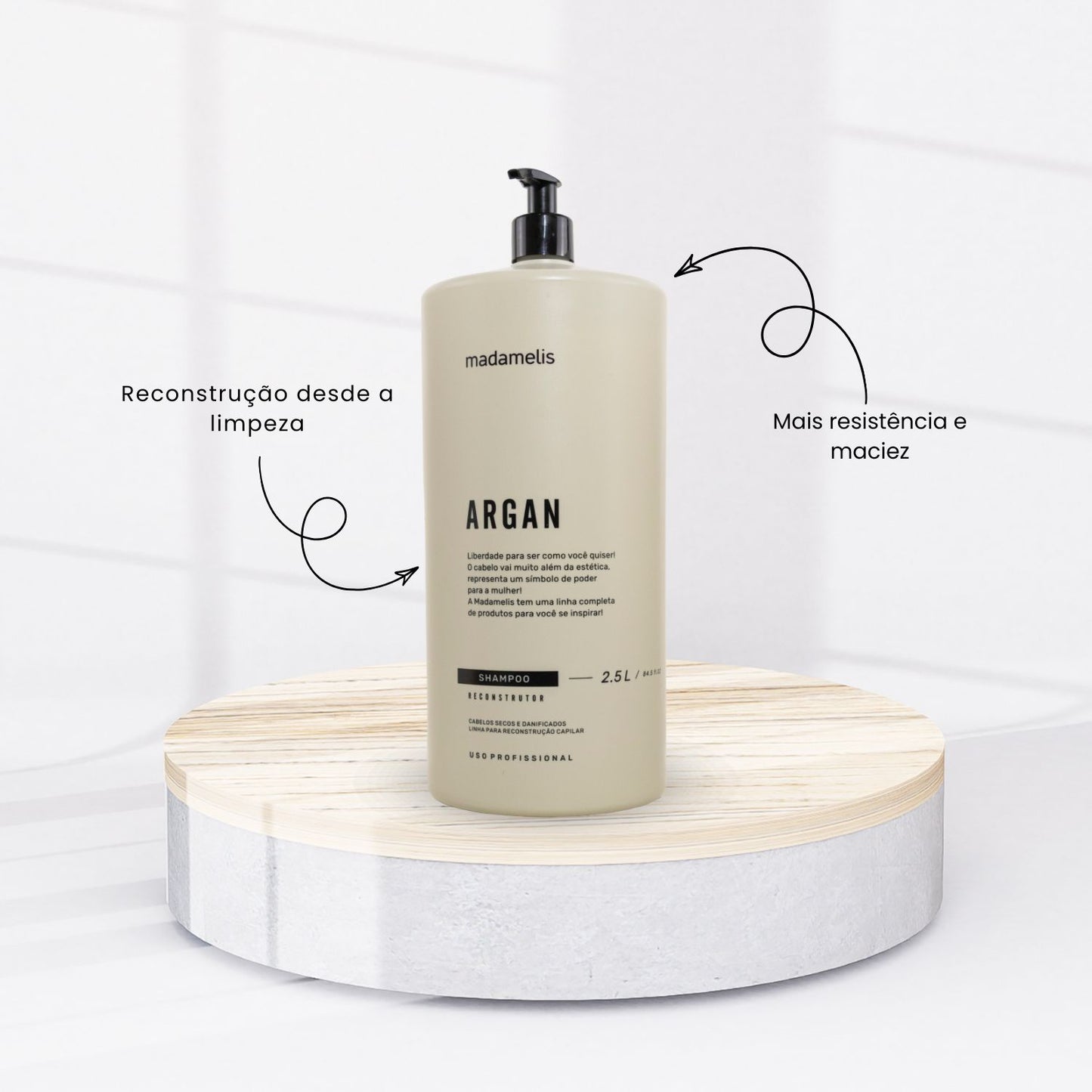 Shampoo Madamelis Argan Reconstrutor 2.5 Litros