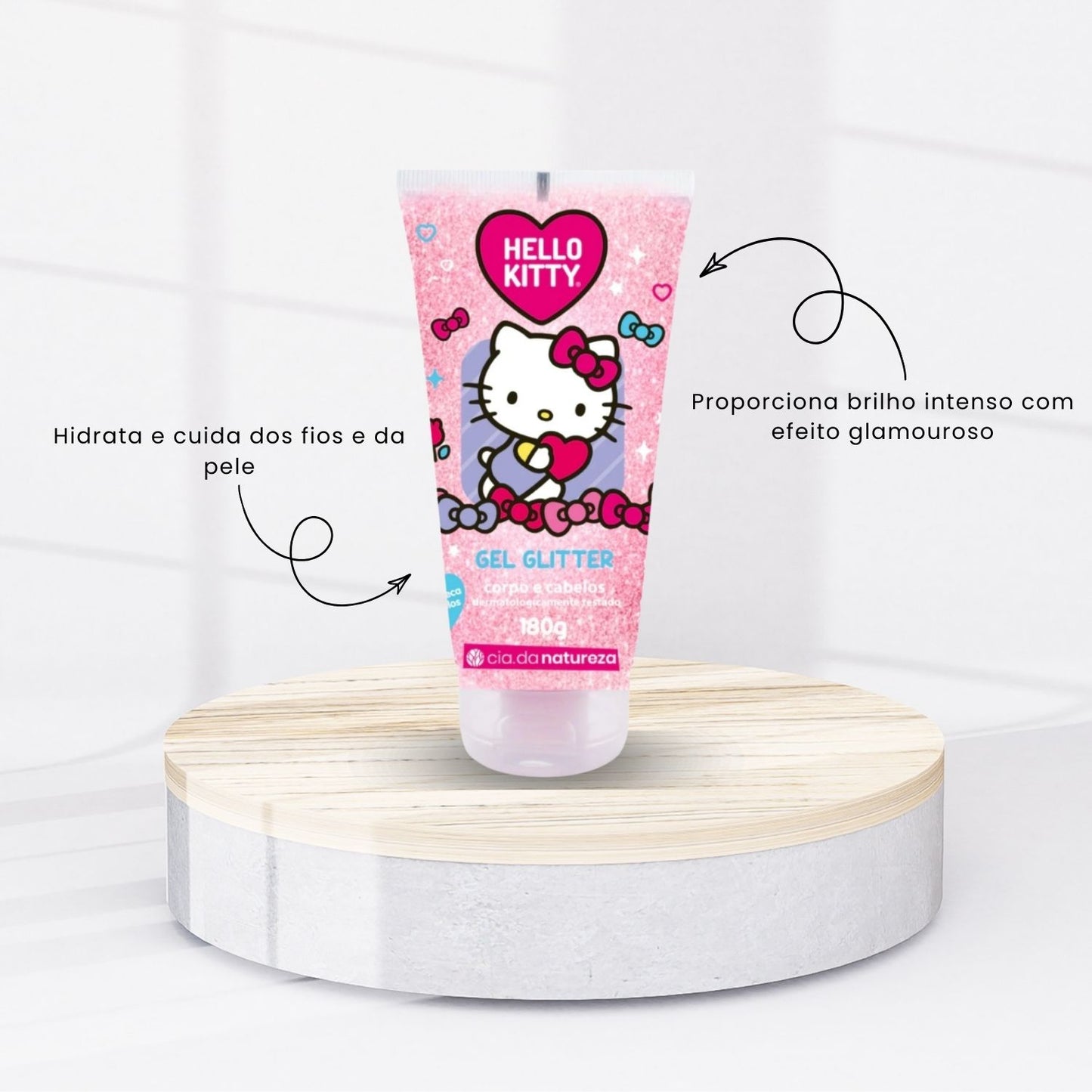 Cia da Natureza Gel Glitter Corpo e Cabelo Hello Kitty 180 g