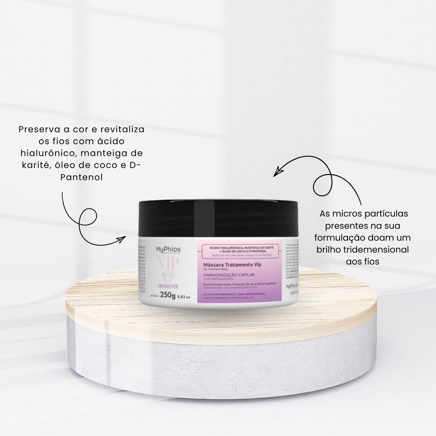 Máscara MyPhios VIP Diamante Reconstrução Máscara de Hidratação e Brilho 250 g