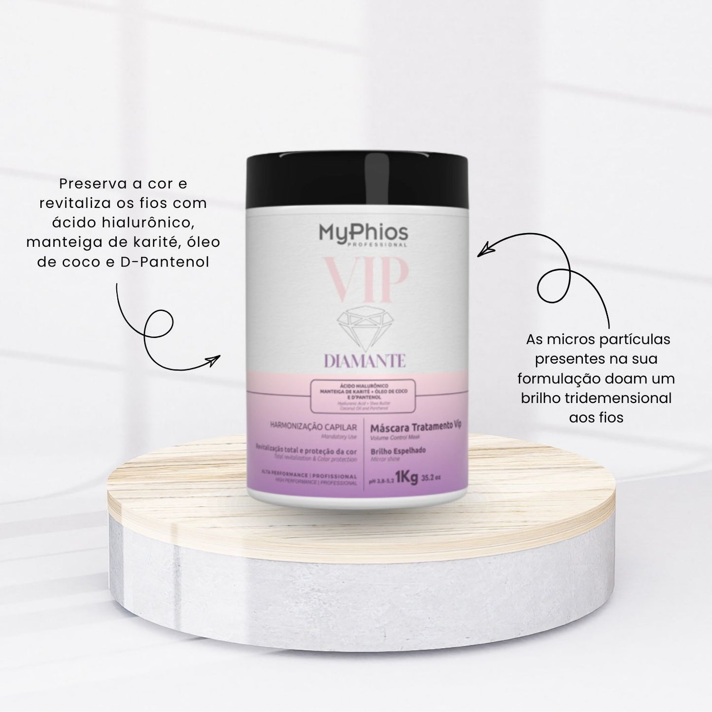 Máscara MyPhios VIP Diamante Máscara de Hidratação e Brilho Intenso 1 Kg