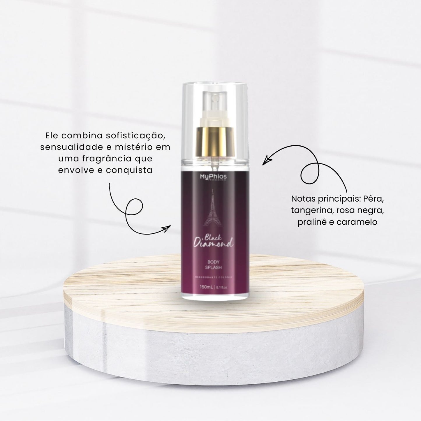 Body Splash MyPhios Black Dimond Fragrância Sofisticada 150 ml
