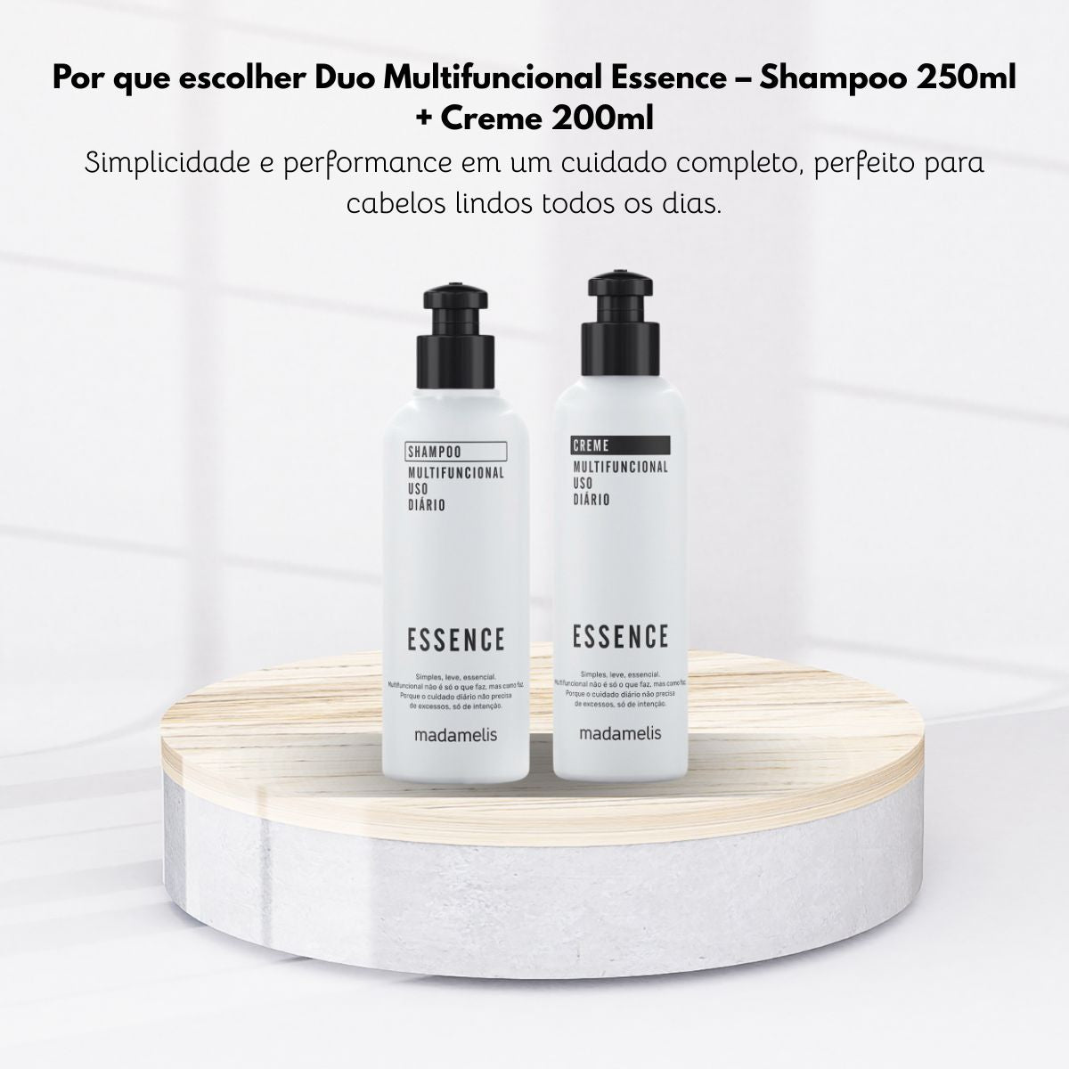 Shampoo Madamelis Kit e Creme Essence Uso Diário Brilho e Maciez 250 ml