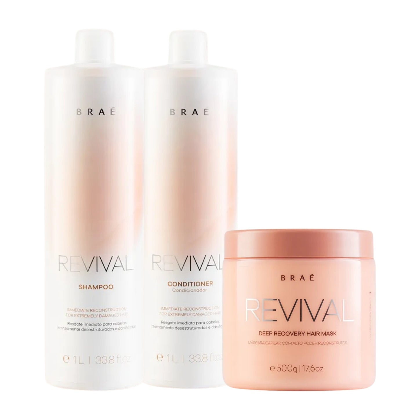 Kit Braé Revival Shampoo 1 Litro + Condicionador 1 Litro + Máscara 500 g