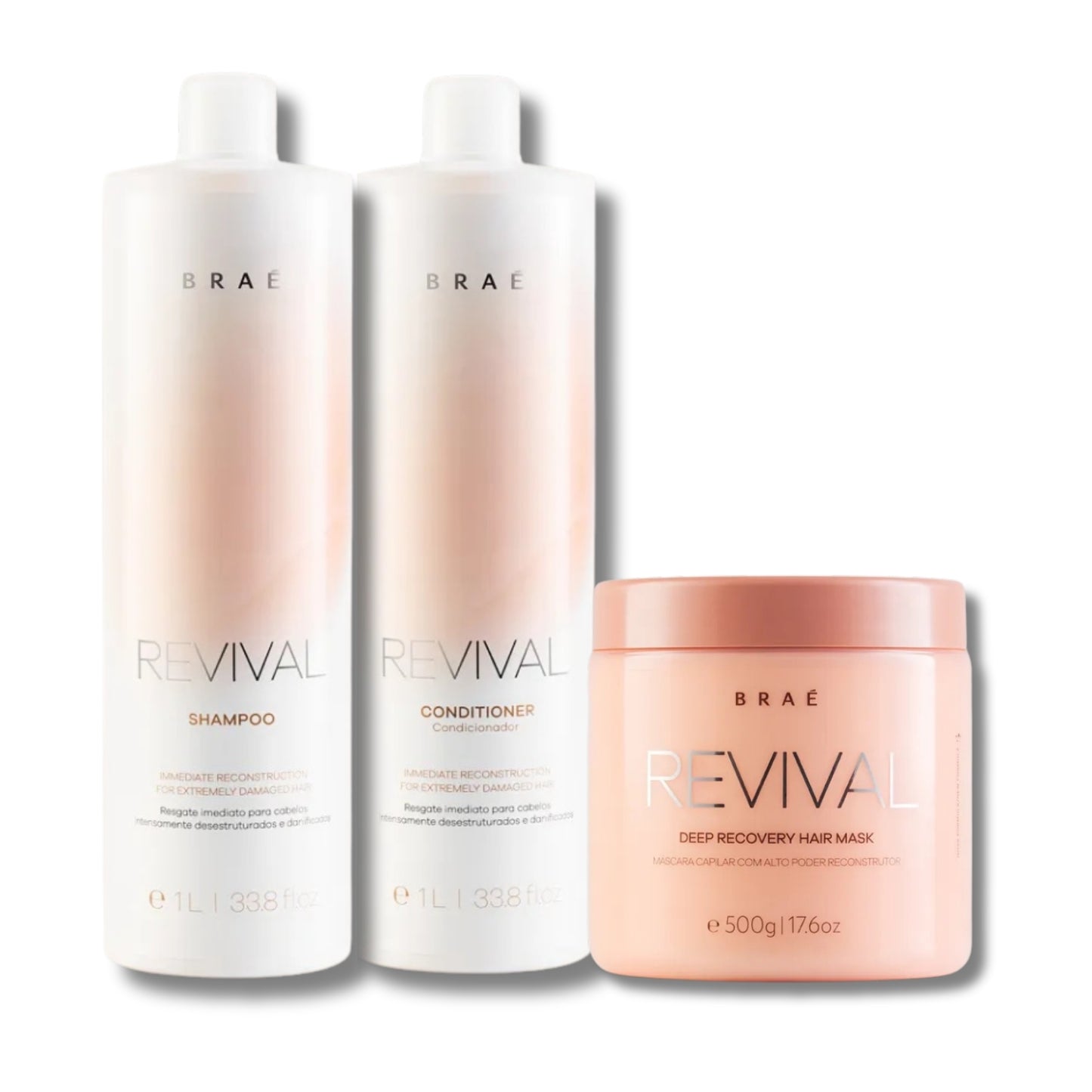 Kit Braé Revival Shampoo 1 Litro + Condicionador 1 Litro + Máscara 500 g
