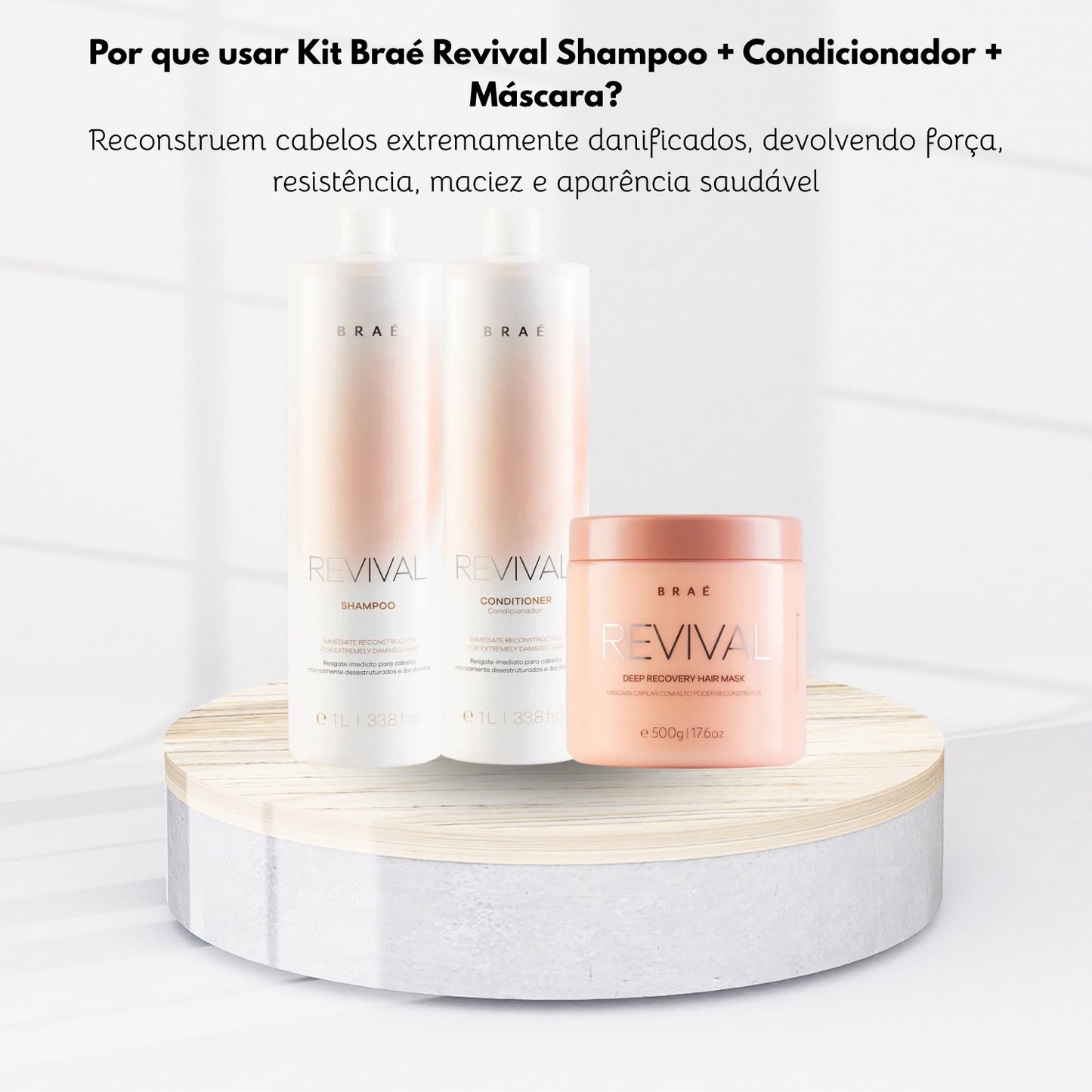 Kit Braé Revival Shampoo 1 Litro + Condicionador 1 Litro + Máscara 500 g