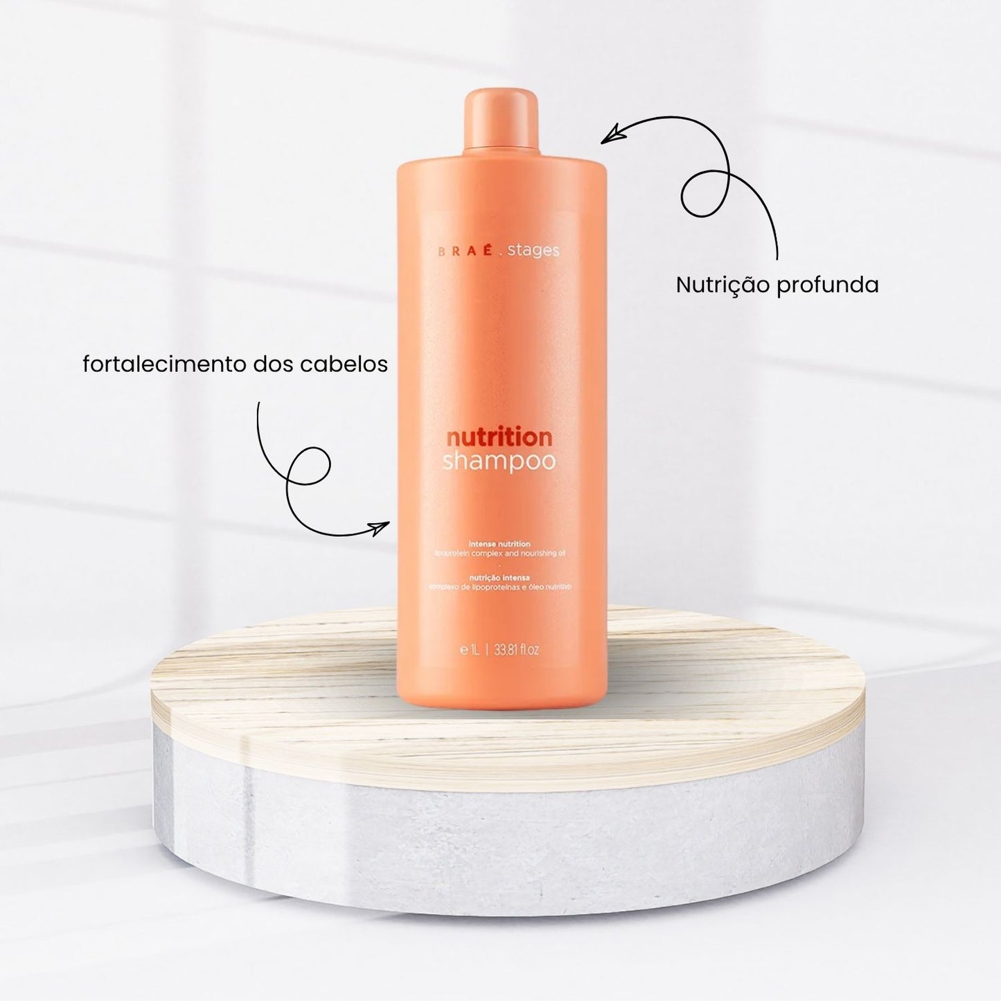 Shampoo Braé Nutrition Stages Shampoo Hidrante para Cabelos Danificados 1 Litro