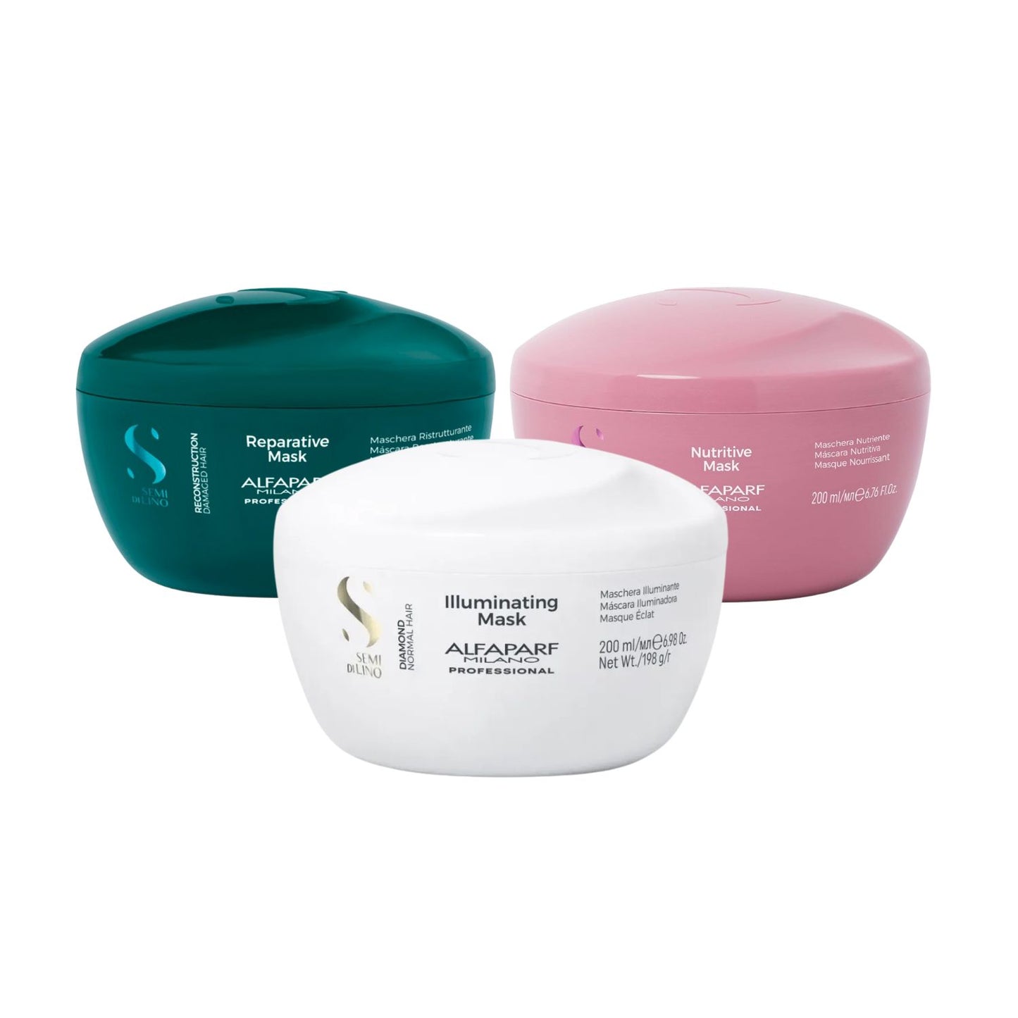 Kit Alfaparf Semi Di Lino Cronograma Capilar Máscara de Hidratação Nutrição Reconstrução 3 x 200 ml