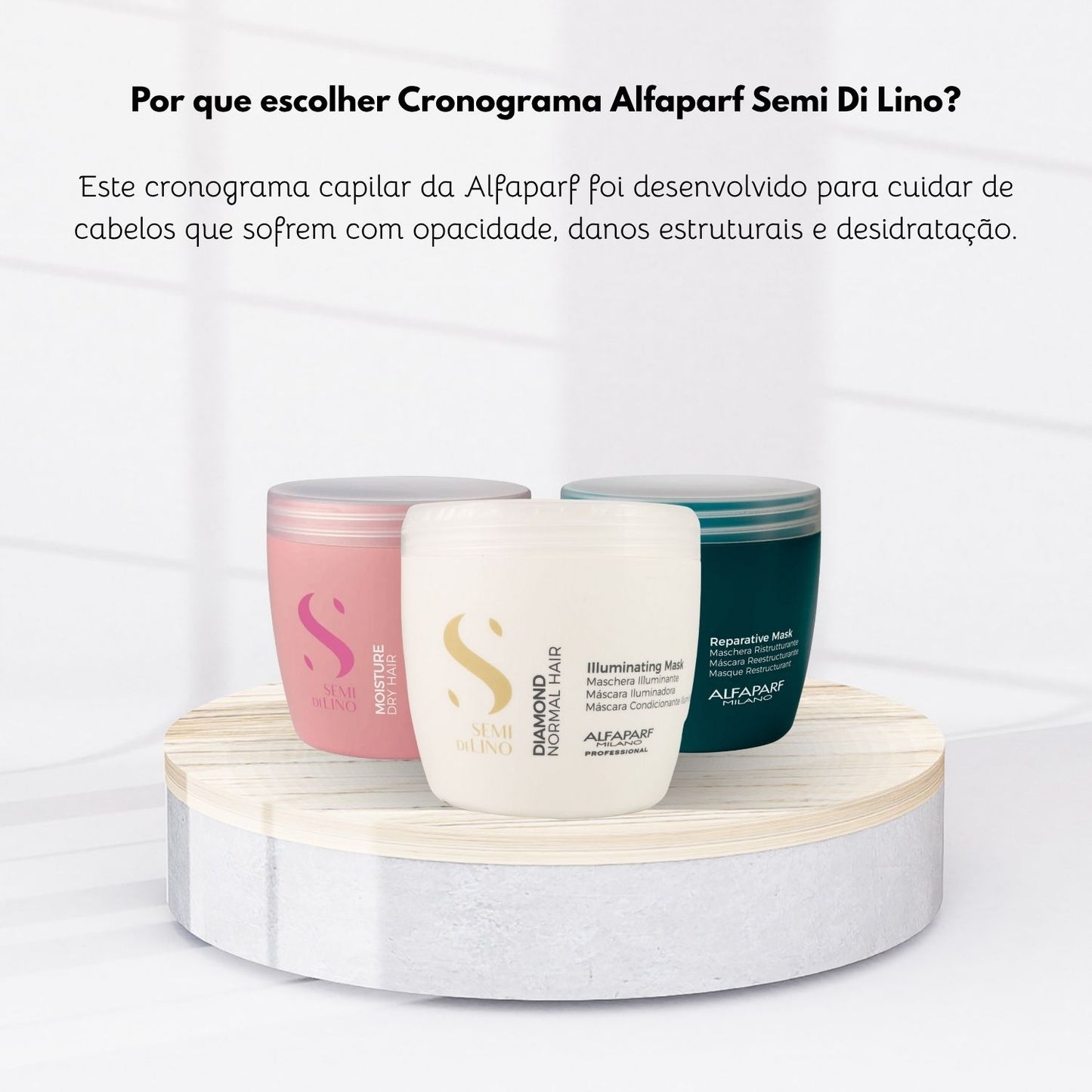Kit Alfaparf Semi Di Lino Cronograma Capilar  Máscara de Hidratação Nutrição Reconstrução 3 x 500 ml