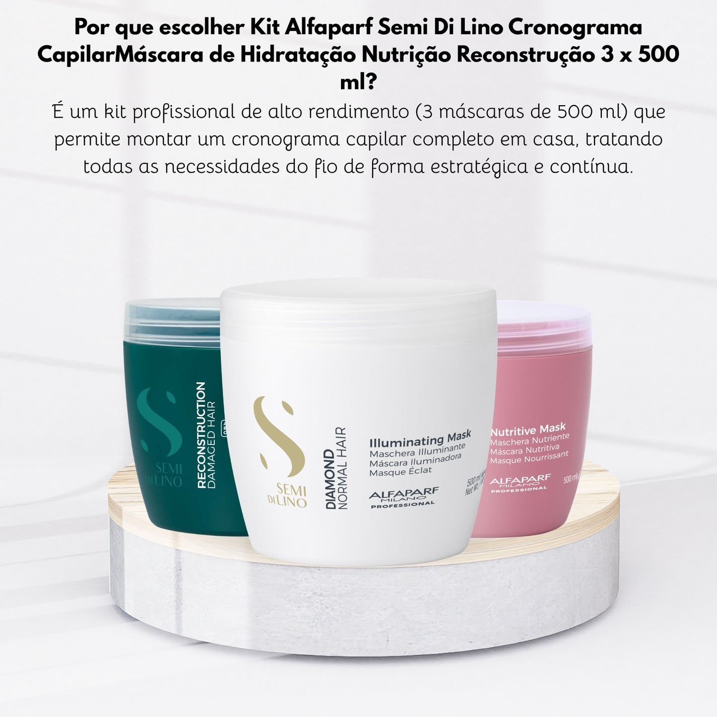 Kit Alfaparf Semi Di Lino Cronograma Capilar Máscara de Hidratação Nutrição Reconstrução 3 x 500 ml