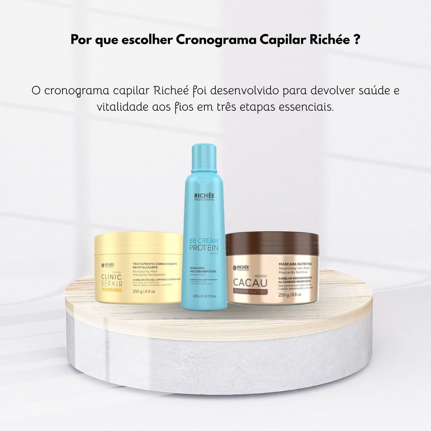 Kit Richée Cronograma Capilar  Máscara de Hidratação Nutrição Reconstrução 3 x 250 ml